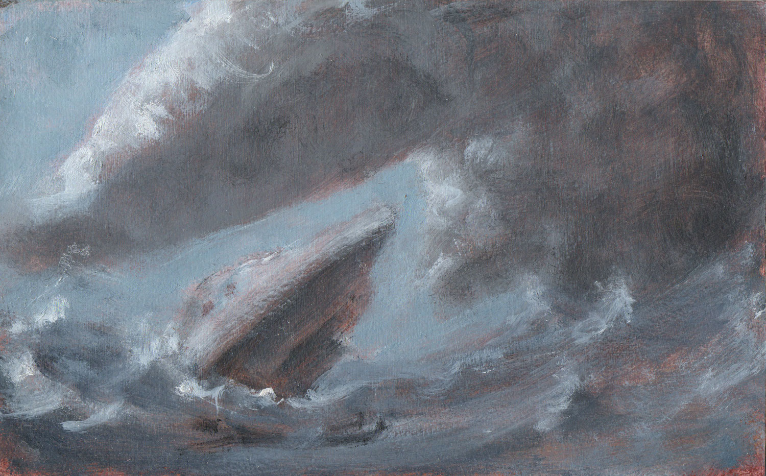 David C. Kane, Mystery No. 27, Moment of Rescue, oil on panel, 5 x 8 inches, 2019, $600