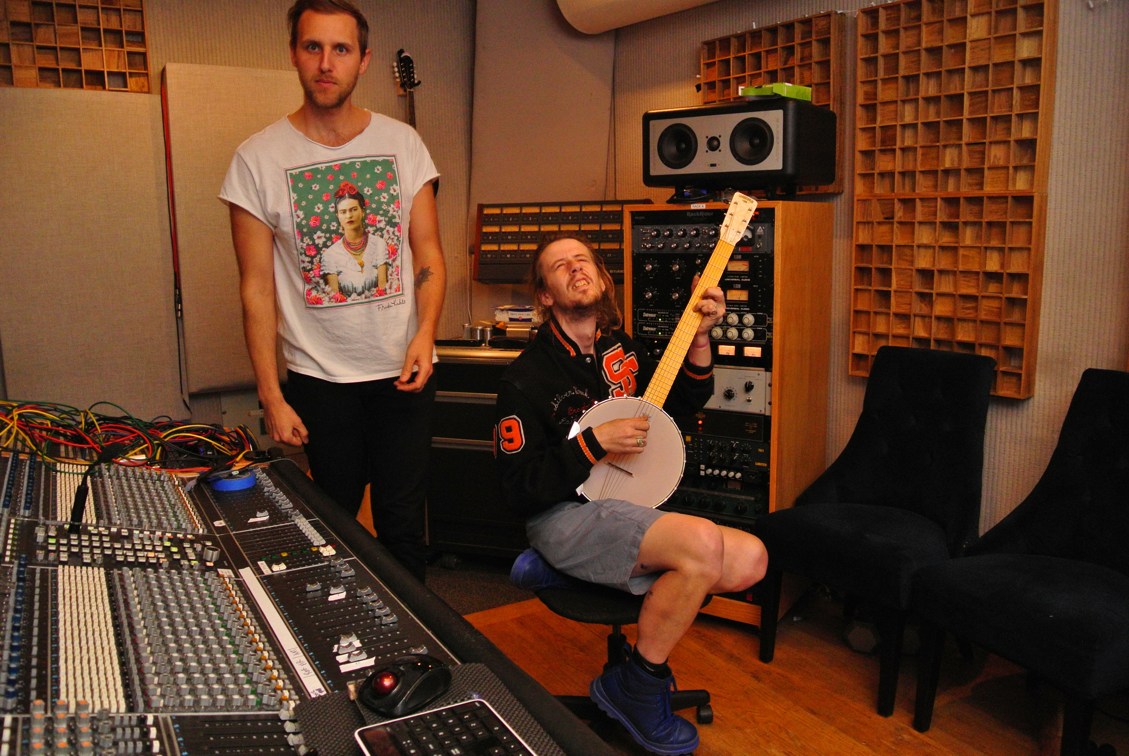 With drummer Cody Rhodes, recording for Curls, Decibelle Audio, San Francisco, 2018.