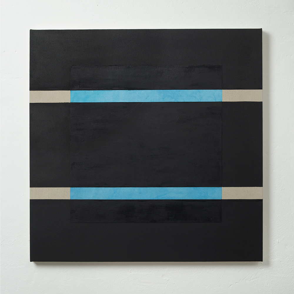 SiR#3, 2022, colored silk, oil on canvas, 80 x 80 cm