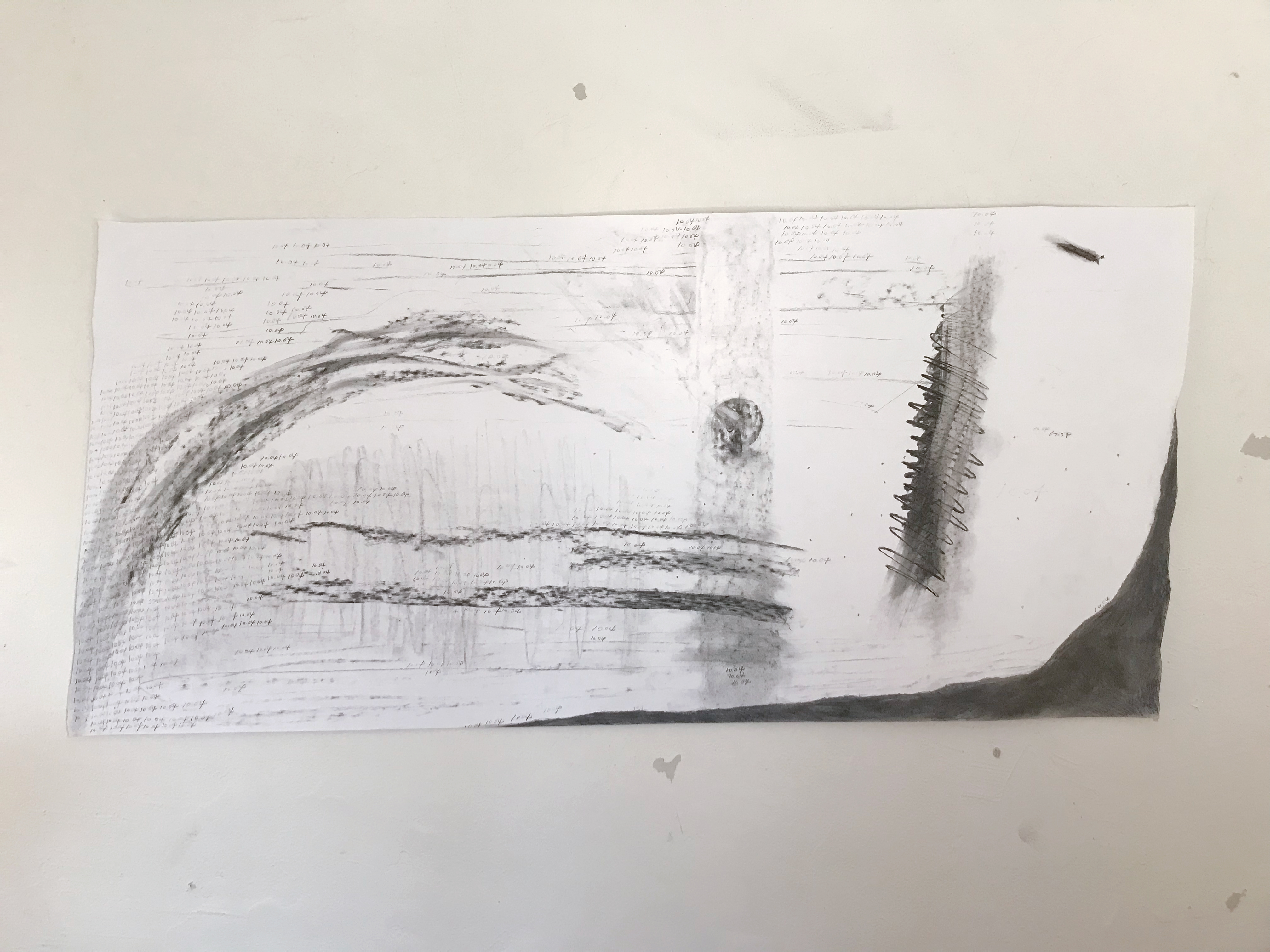 “number of today”, 2023, charcoal on paper, 51x110cm