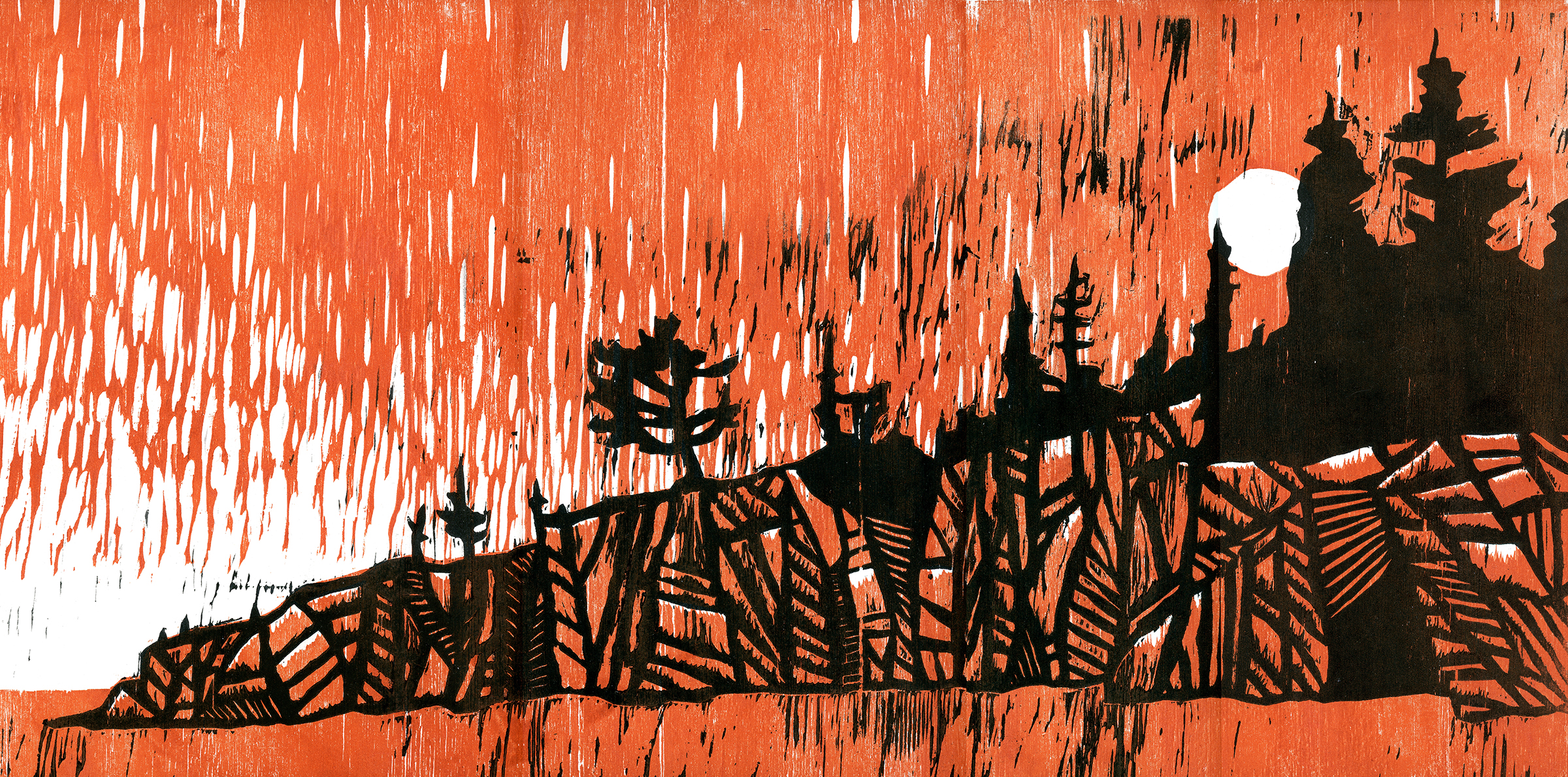 Tettegouche, two-layer woodcut