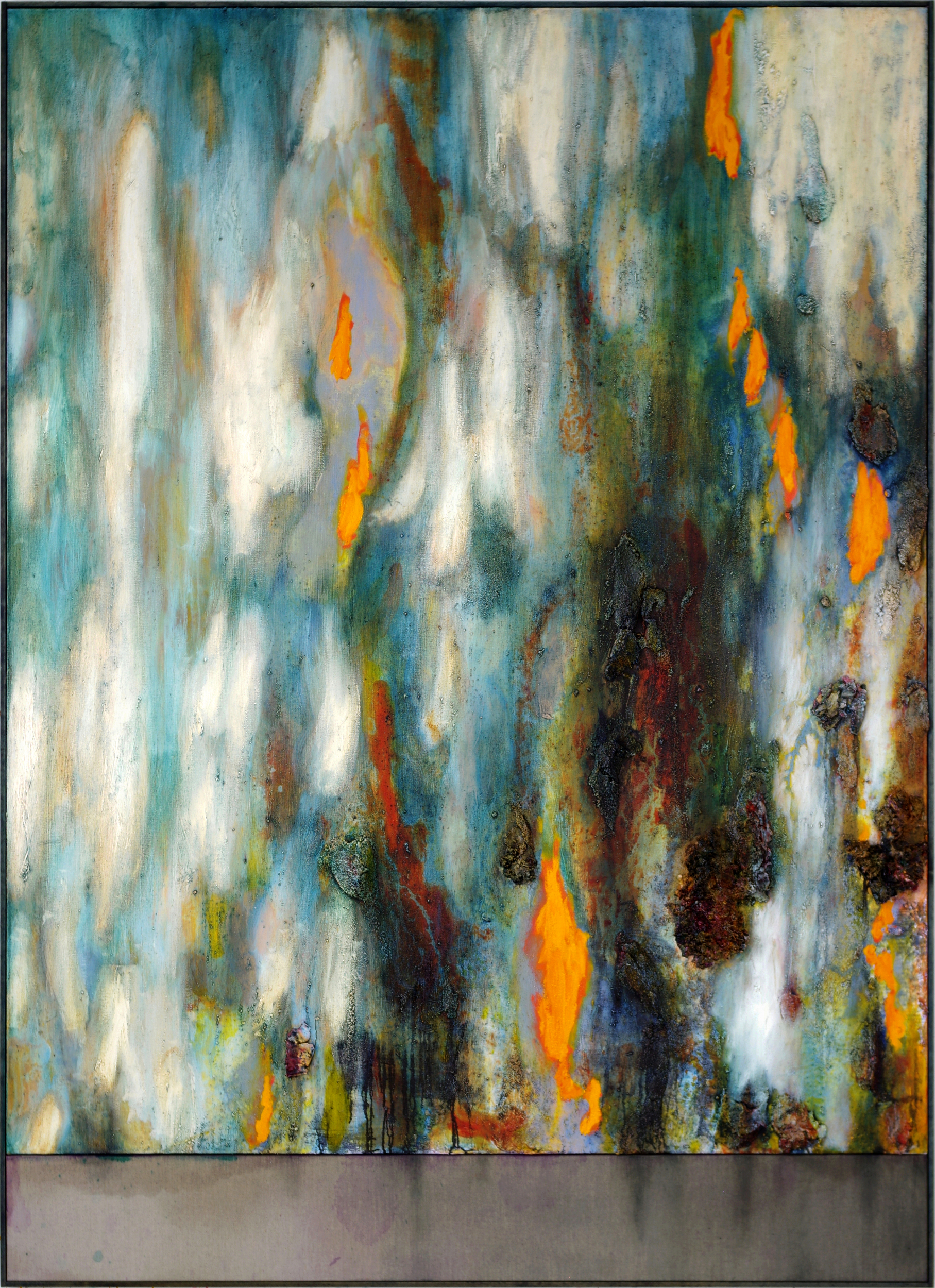 Days dripped down IV, oil, acrylic and sawdust  on linen, two parts in wood frame, 200x145 cm, 2023