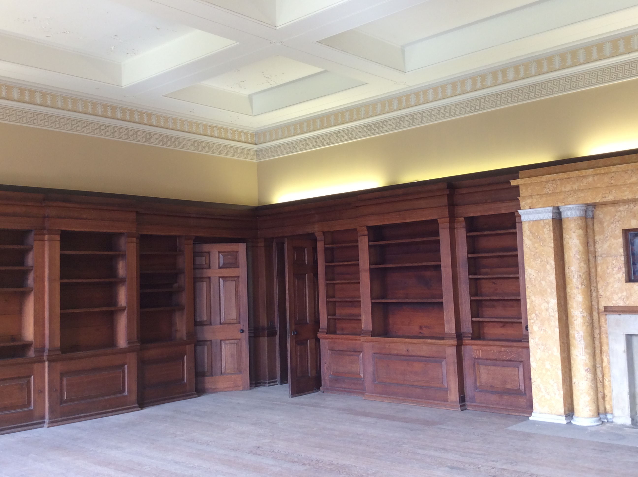 Belsay Hall Library. The library bookcase design was influenced by the Erechtheion proportions.