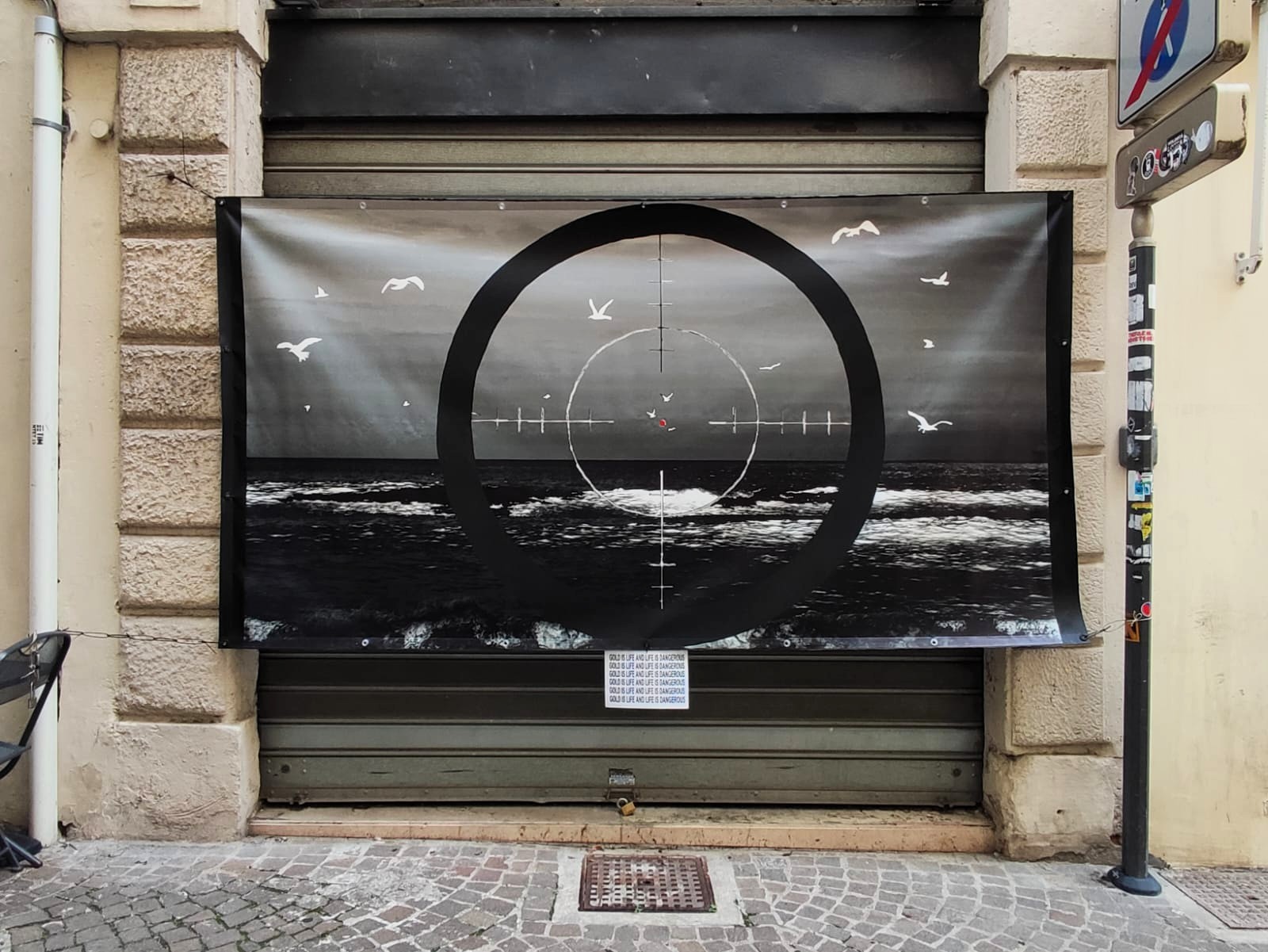 Danger; acrylic on pvc, 307 x 164 cm