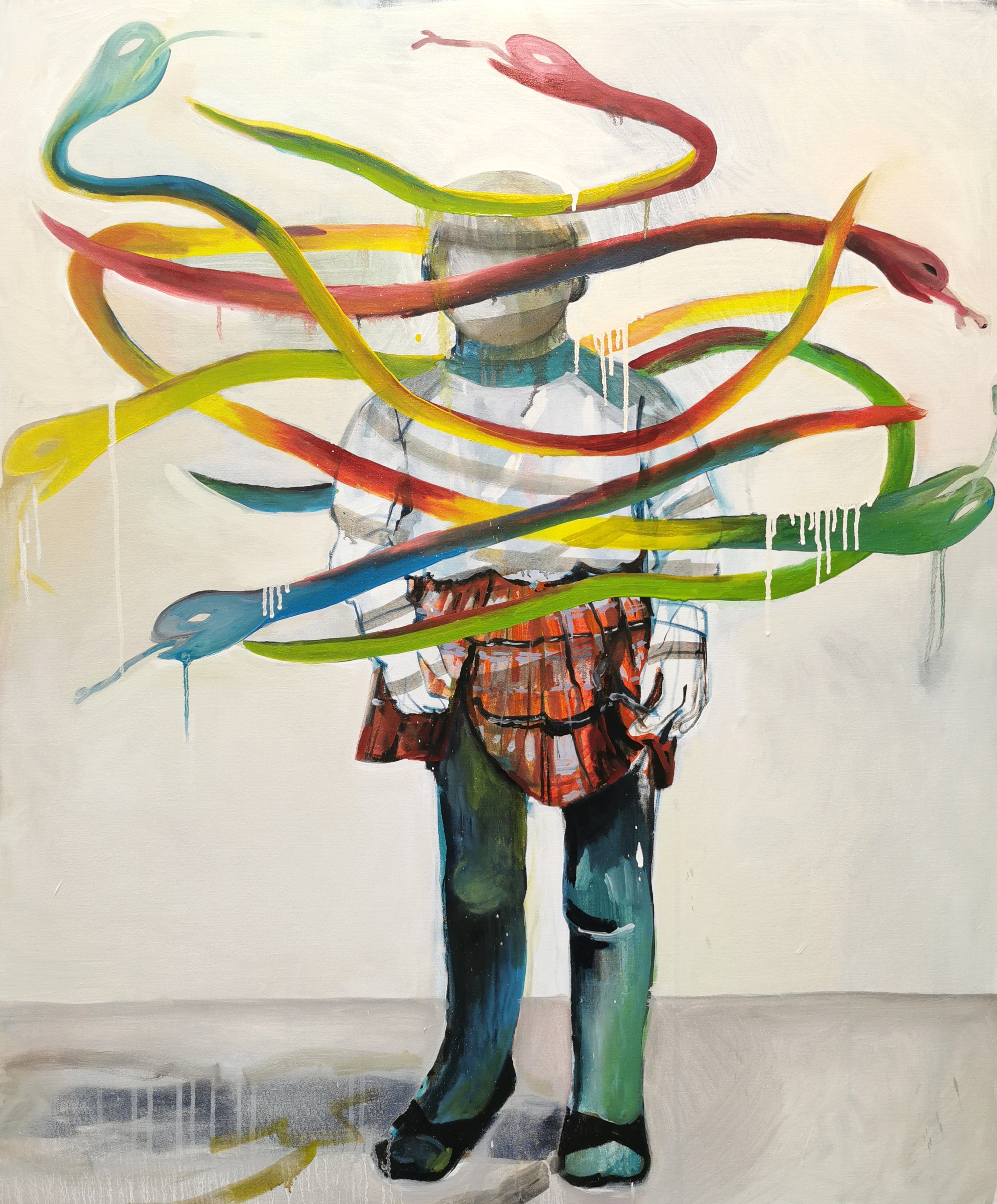 Rainbow snakes, acrylic and oil on canvas, 120/100 cm