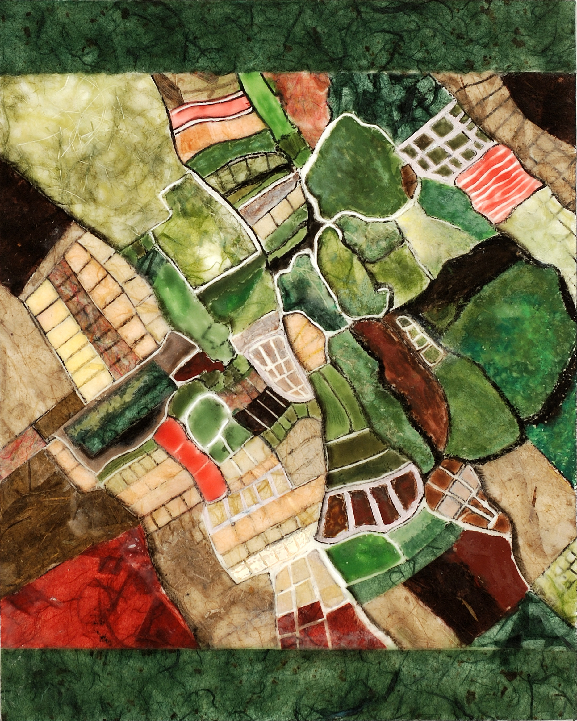 Aerial Patchwork, 2018, encaustic and mixed media, 10 X 8 inches