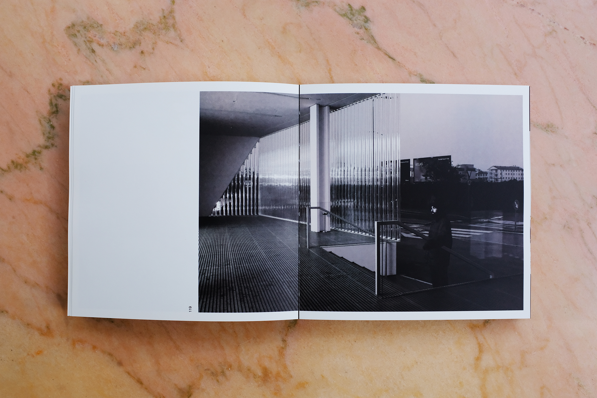 Philippe Sarfati-Territories-photography-photographer-street-documentary-architecture-black-and-white-book-design-arvinius-orfeus-kickstarter-inside-layout-white-page-pink-marble-oma-fondazione-prada-milan-italy