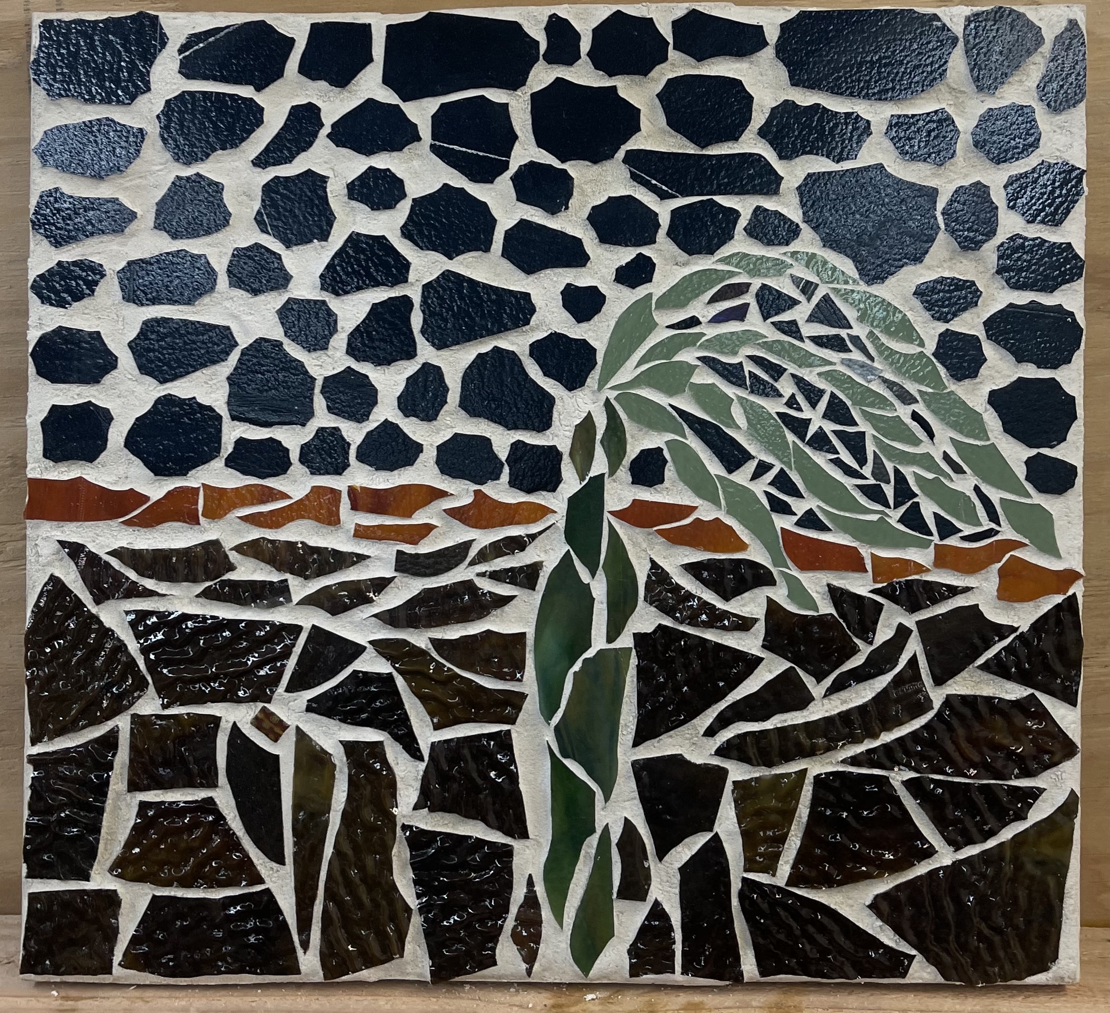 Untitled 2023 35cm x 35 cm x 2.5cm Glass on Eucalyptus Wood 