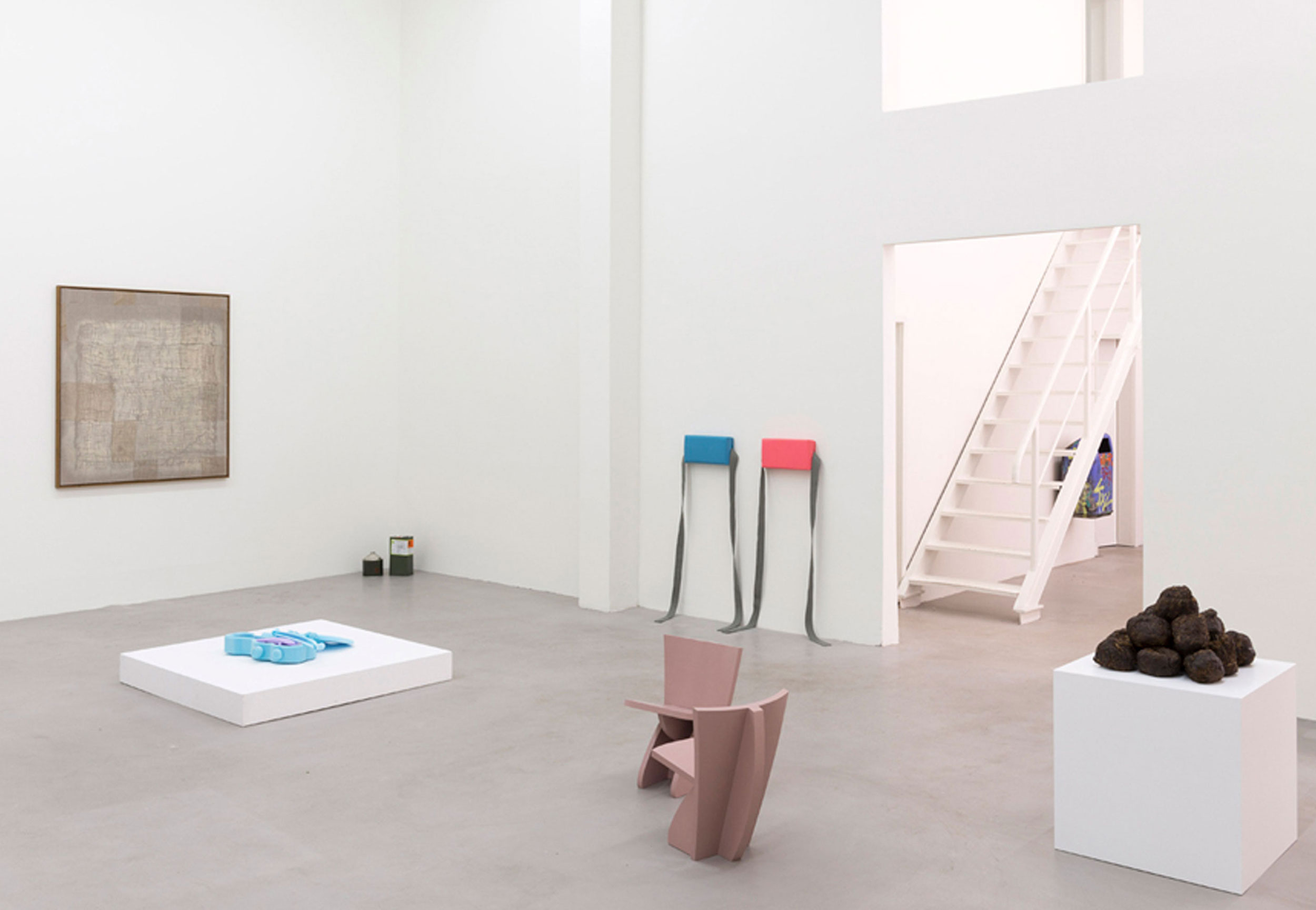Strap-in Work 2014 Leather, wood and foam Dimensions variable In collaboration with Peter Saville Installation view (group show) 20 Years Galerie Neu Berlin (03 May 2014 – 28 June 2014)
