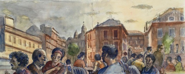 Madrid, Fiesta de San Isodoro 1998 - watercolor 22x53 cm