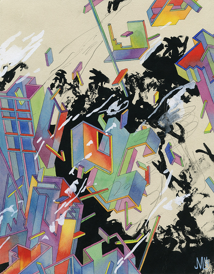 Collider VIIWatercolor, gouache, and graphite on paper, 9x12"2014