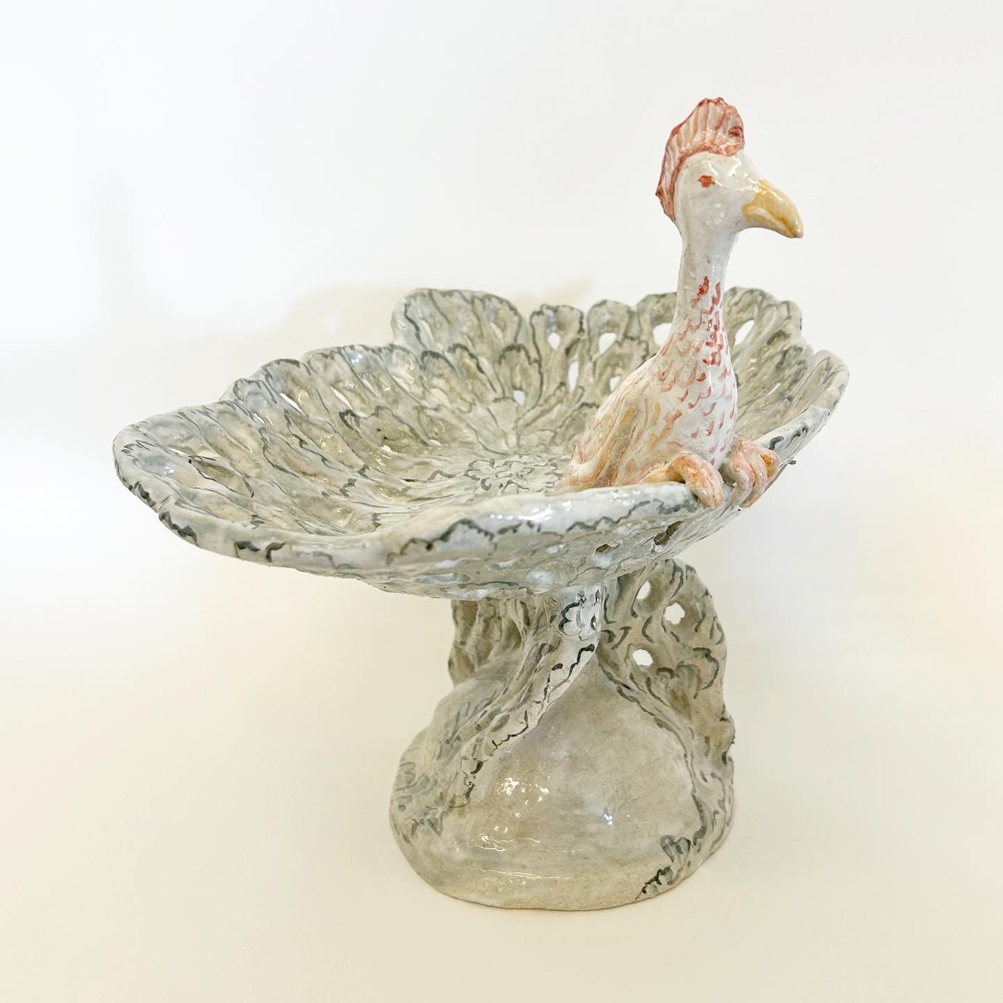 fruitbowl with bird (view 1), glazed stoneware