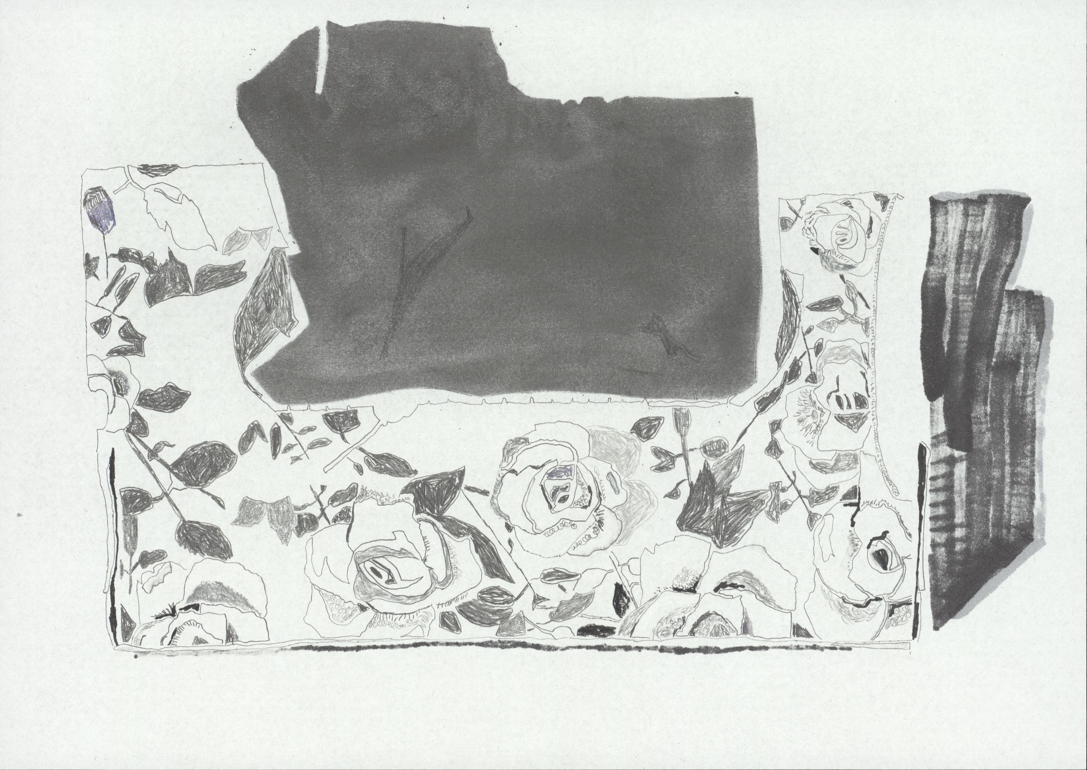 garden motif, pencil, graphite, marker on paper, 21 x 29,7 cm, 2017