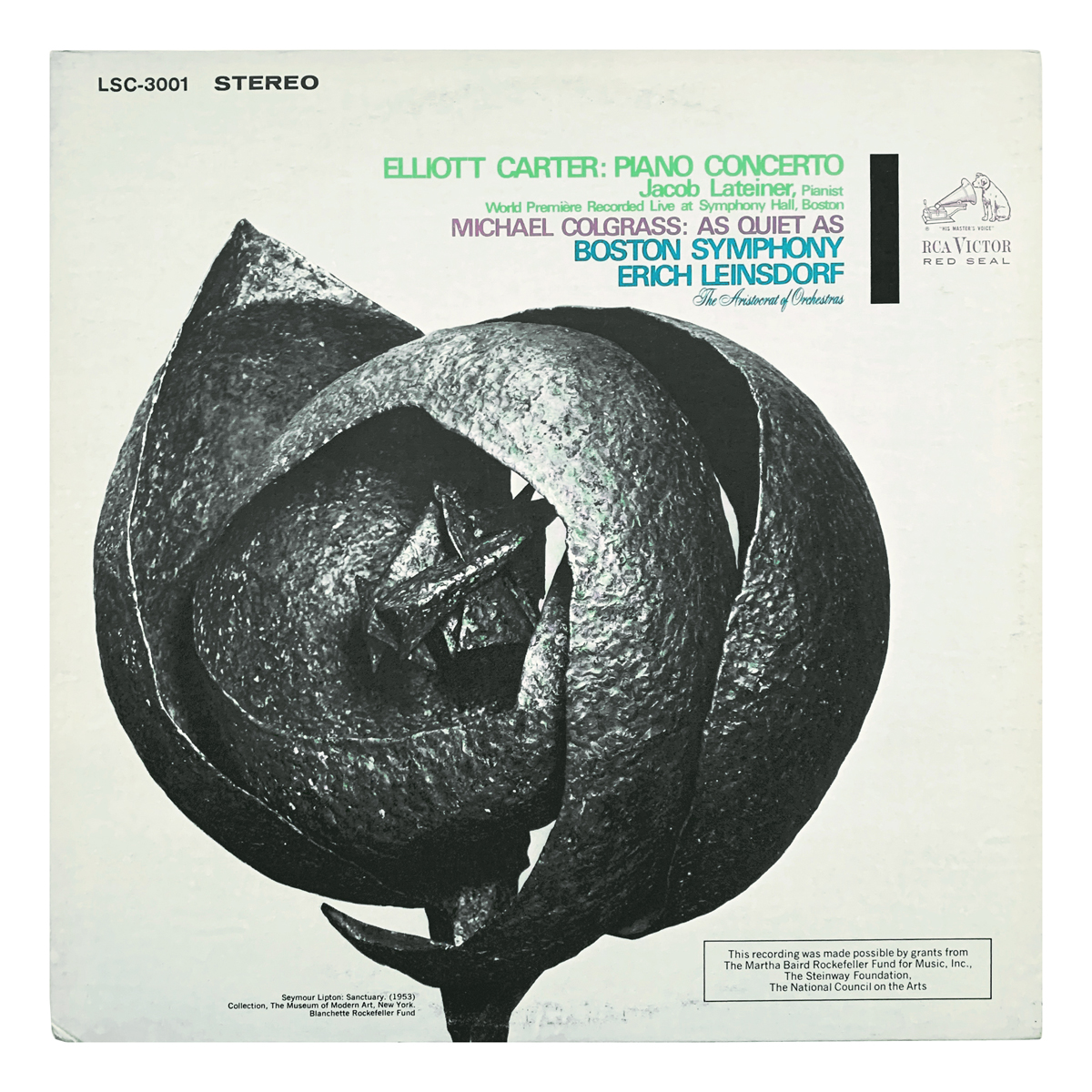 RCA Victor LSC 3001 Elliott Carter - Piano Concerto | Michael Colgrass - As Quiet As Boston Symphony Orchestra - Erich Leinsdorf Jacob Lateiner Design: Seymour Lipton (artwork)