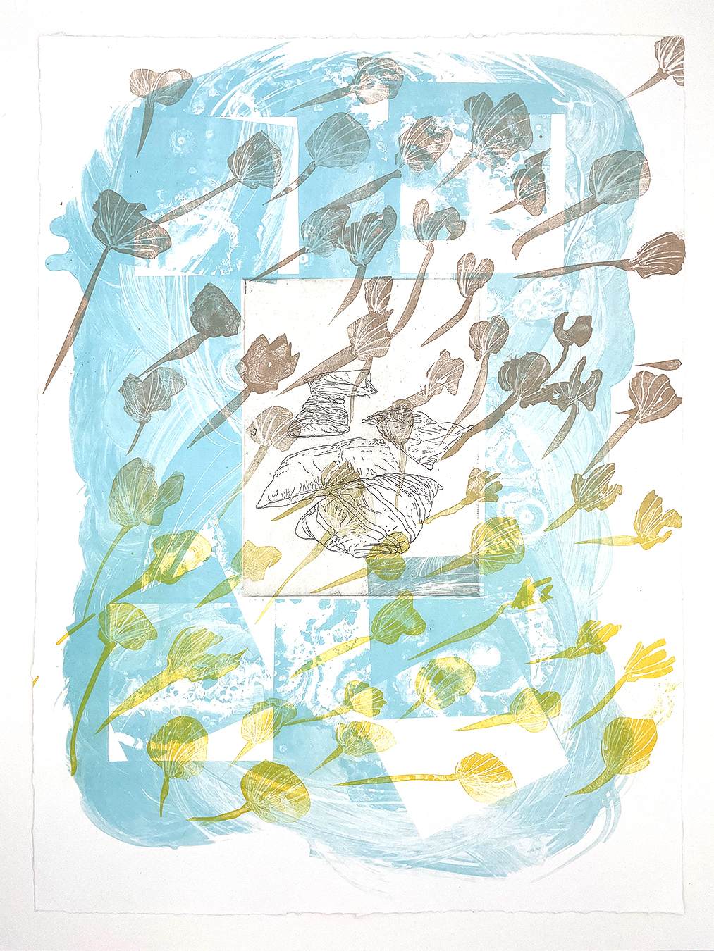 "In the Blue (With You)", 2021, lithograph with etching on paper, 16" x 22"
