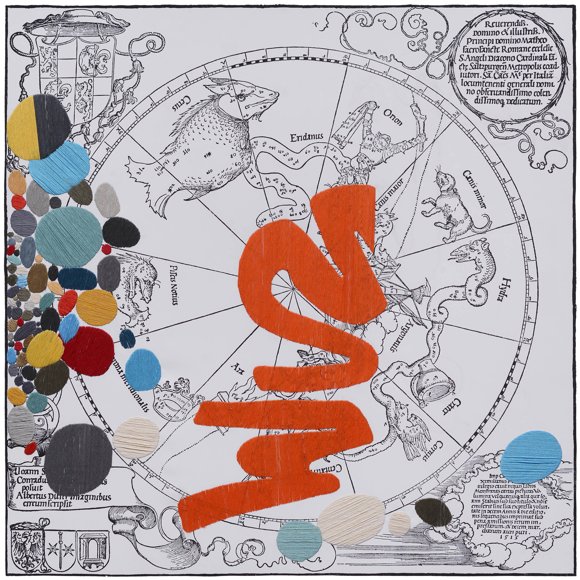 Sin título, 2016. Bordado sobre tela impresa, 90x90cm