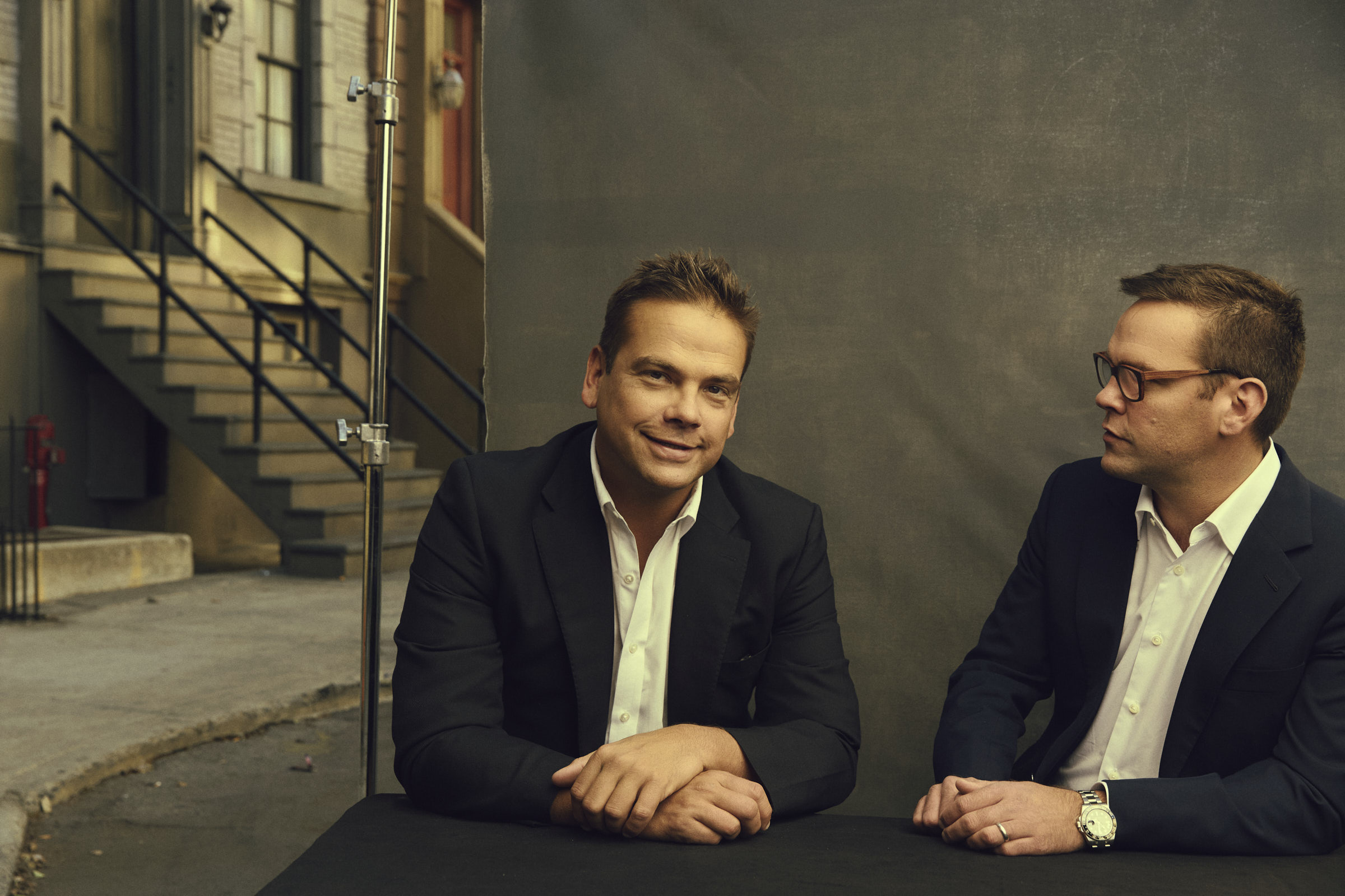 James and lachlan Murdoch photographed on the Fox backlot in Los Angeles.