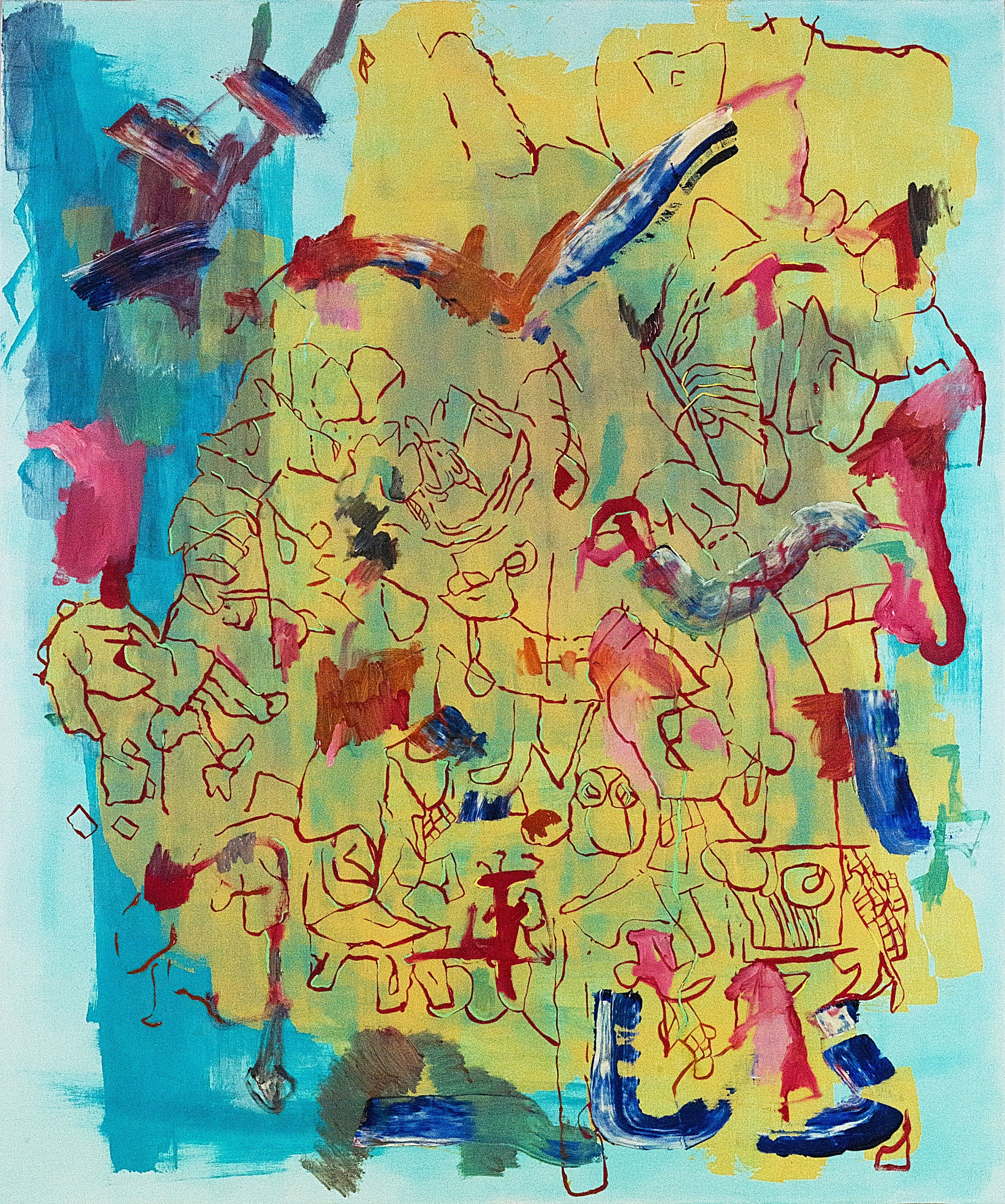 Horses, oil + acrylic on linen, 36 x 30 inches, 2023