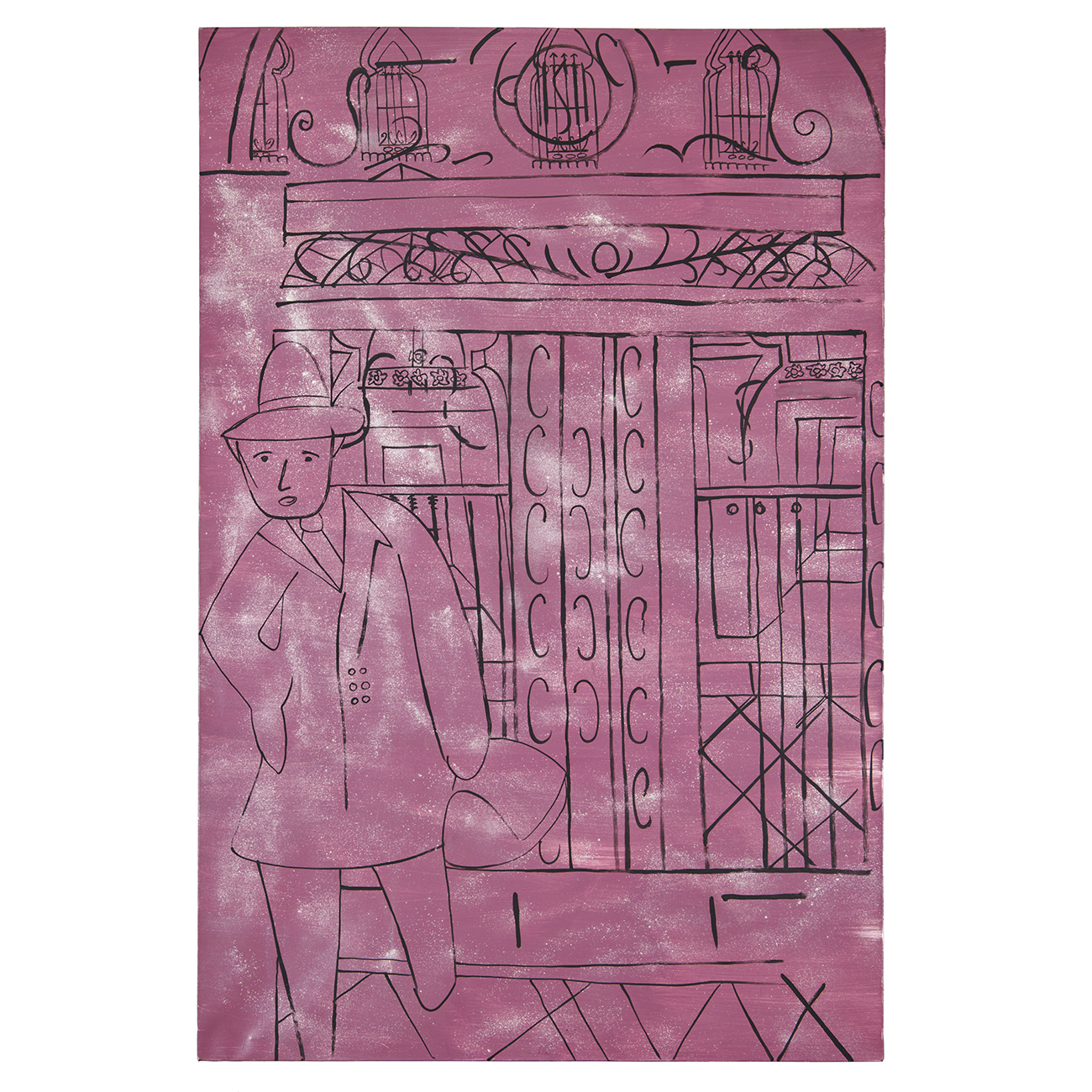 Man with Briefcase, 201564 x 42 in.Oil and mica on canvas