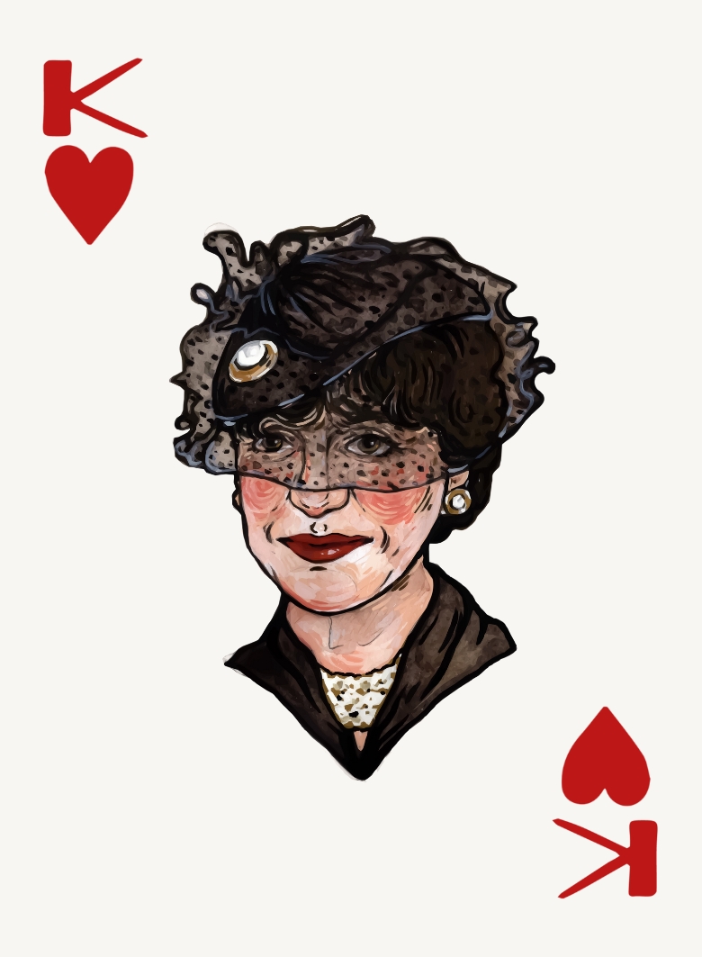King of Hearts—Countess Russeltoff, Gouache Painting printed on playing card, 3.5x2.5 inches, 2023