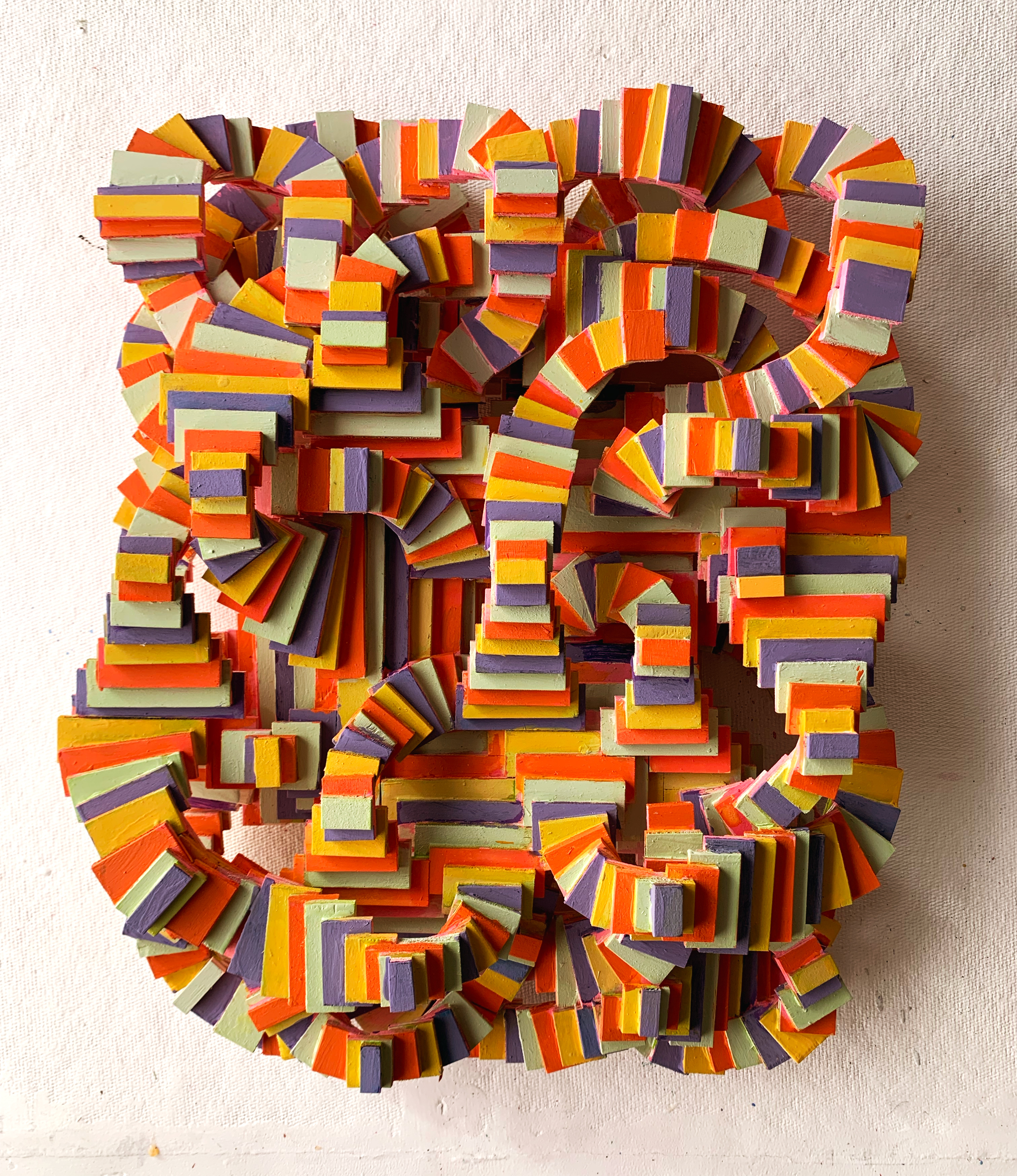 Untitlted, 2021, acrylic paint on wooden construction, 16”x13”x4”