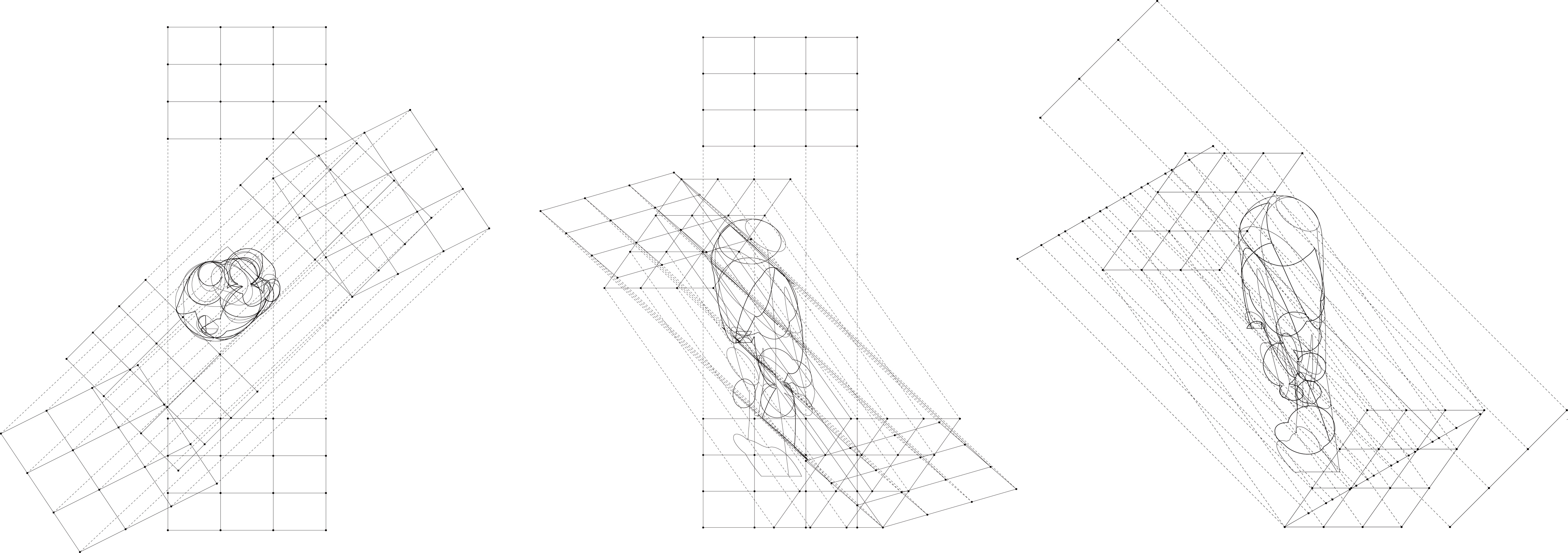 Grid projections through Poor Forms de-part the primitive aggregations, introducing new compound primitives