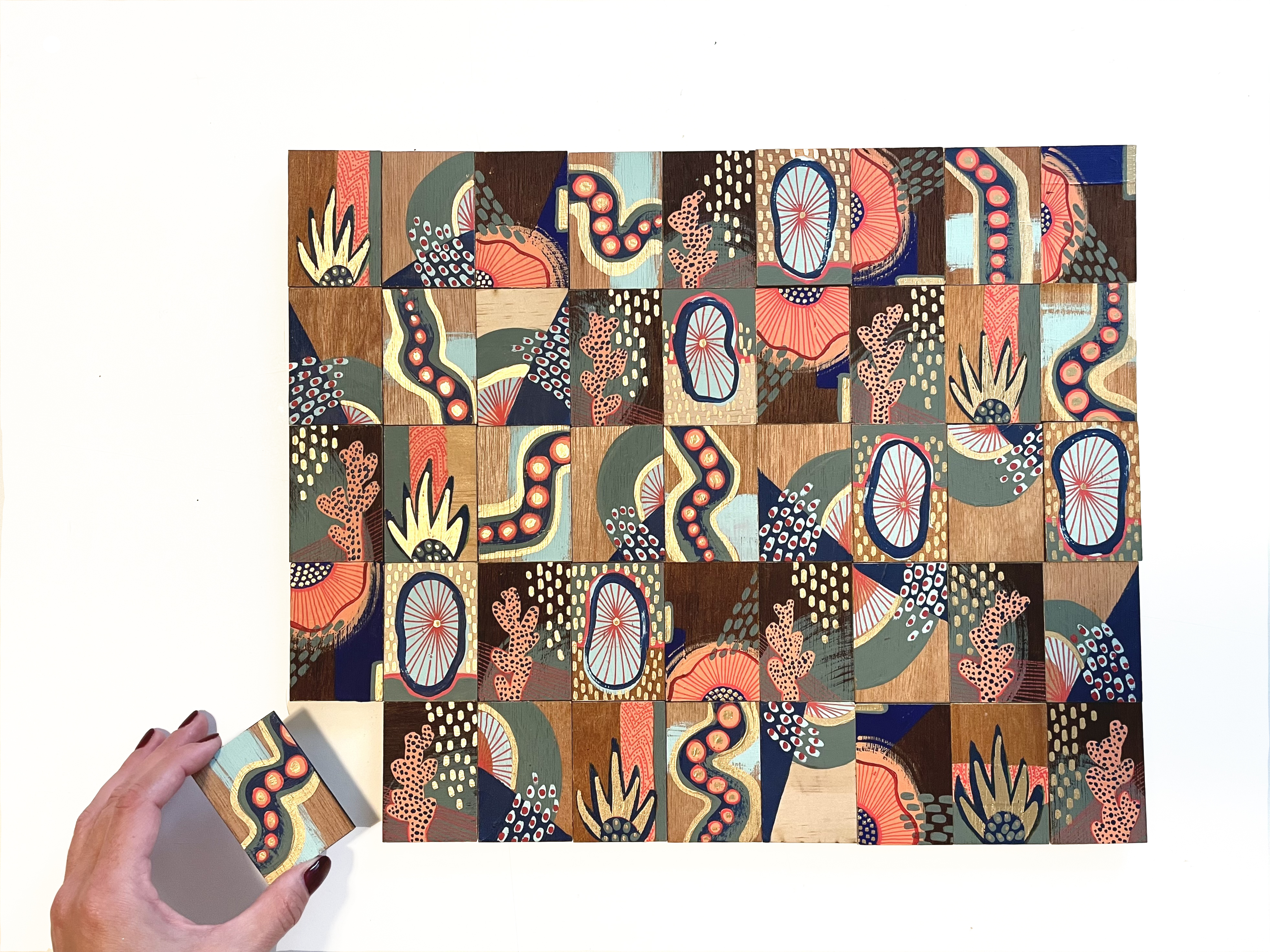 "Flummoxed" Acrylic on Wood, (45) 2.25"x13.5"