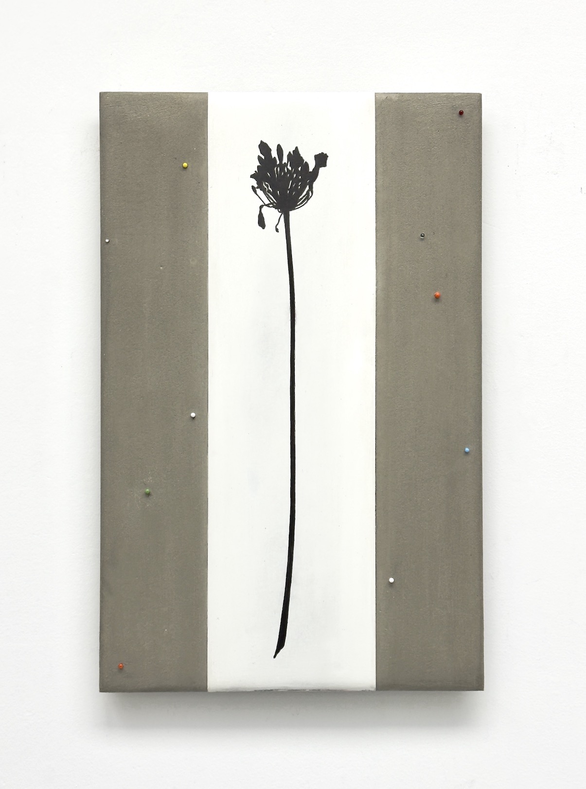  &lsquo;Levelled, plastered, positioned&rsquo;, 2026, graphite pencil and glass headed pins on cement and plaster/aluminium, 39 x 25 cm. 