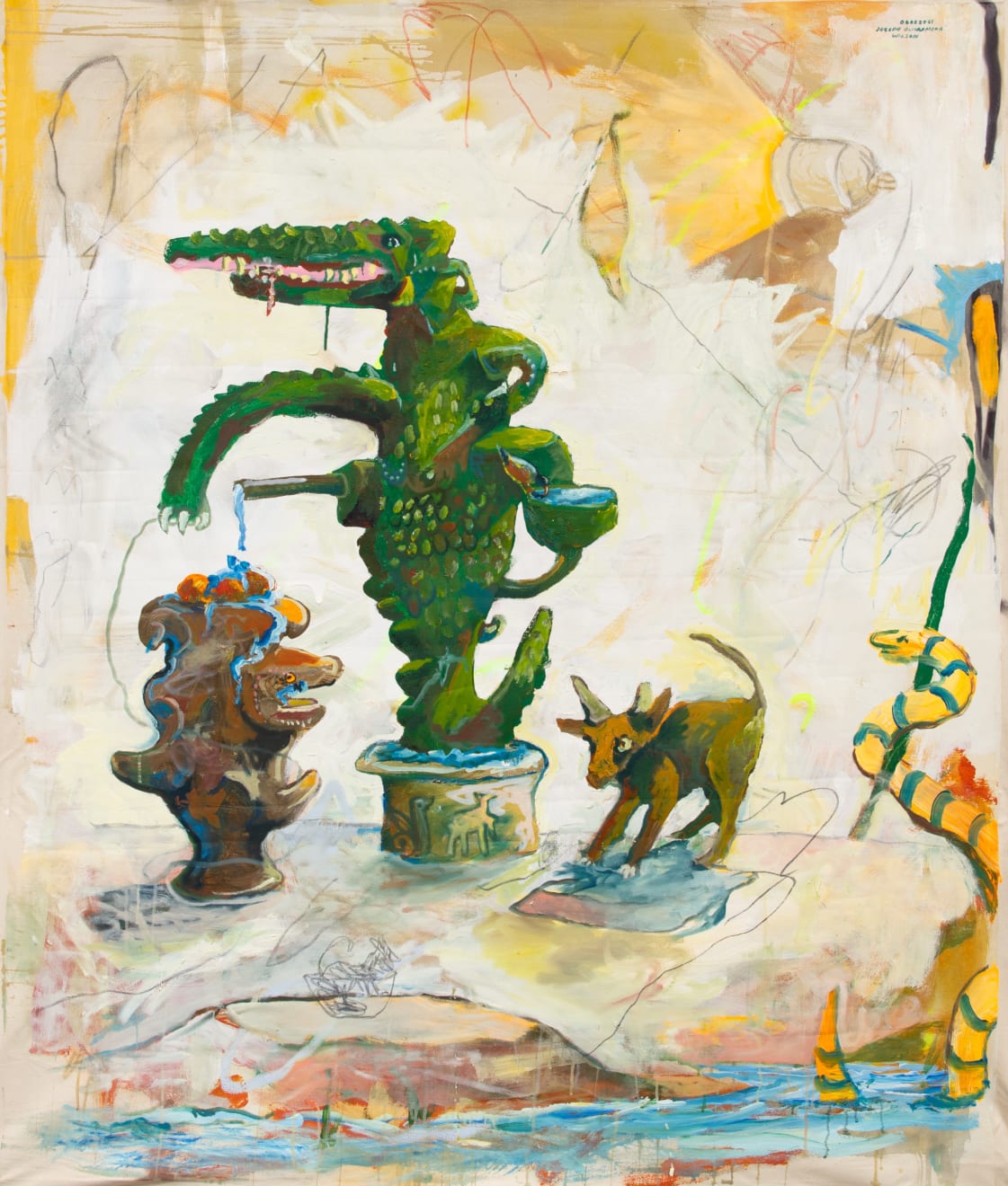 CROCODILUS ERECTUS, 2021 Oil, acrylic, spraypaint and graphite on cotton 180.5 x 150 x 4 cm