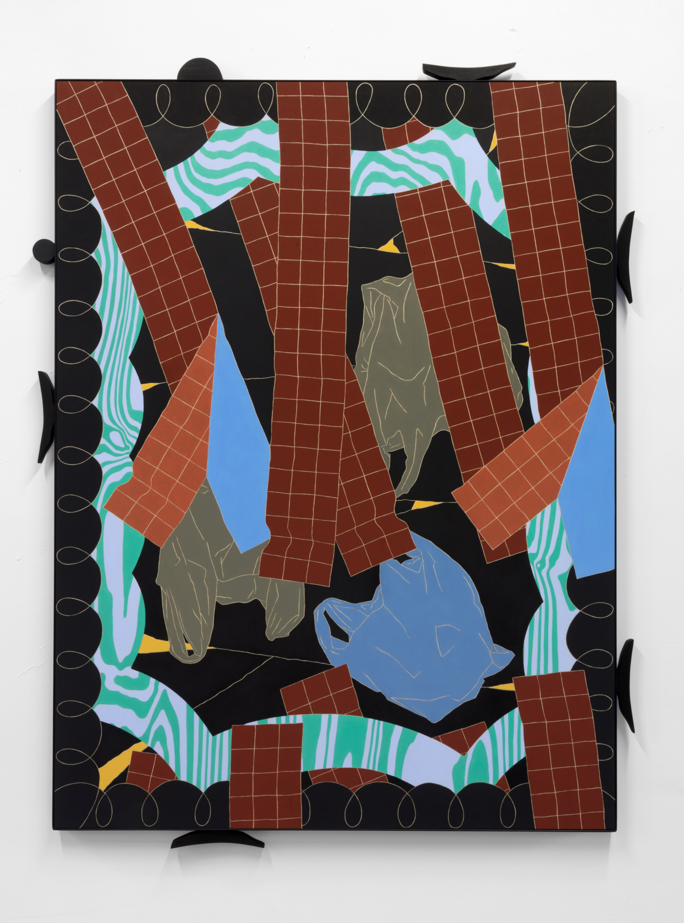 Circling the drain, oil on panel, powder coated steel, wood, magnets