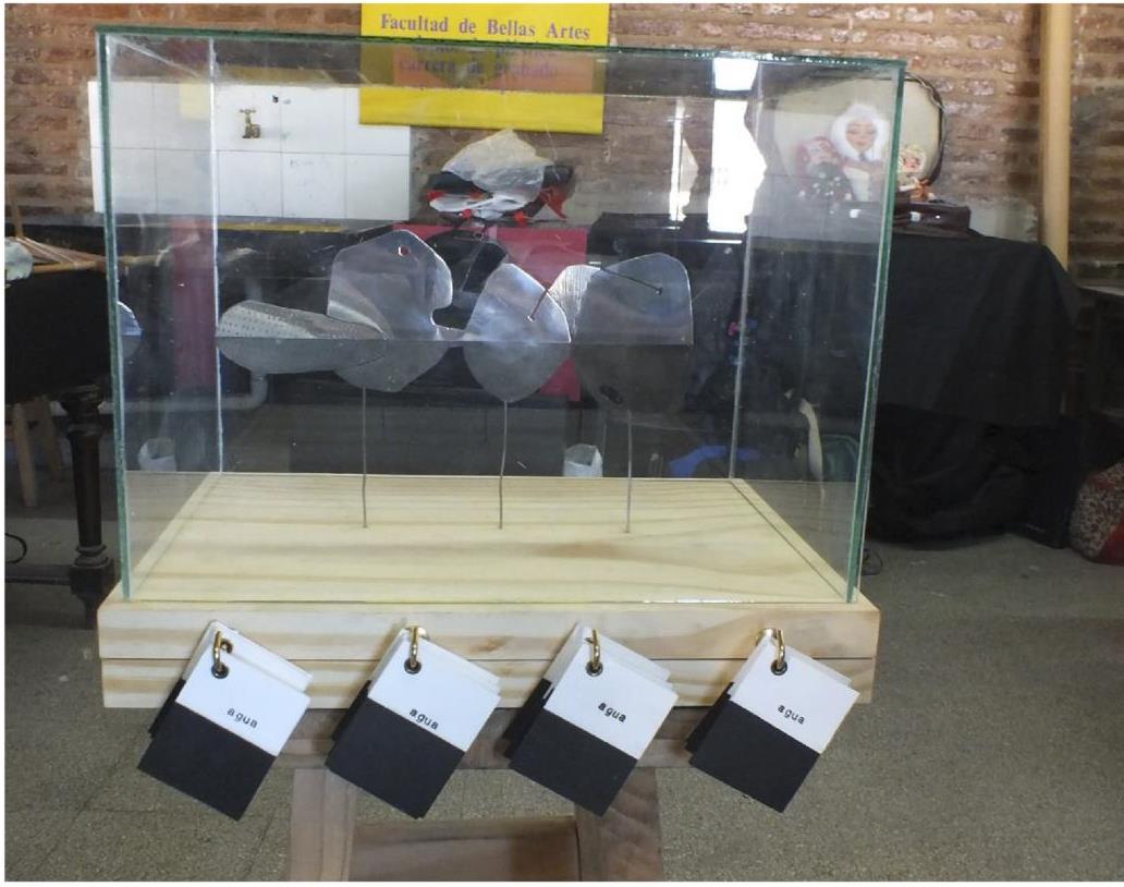 Interactive intervention/ etching/ contemporary jewellery techniques on zinc/ glass and wood container 2015