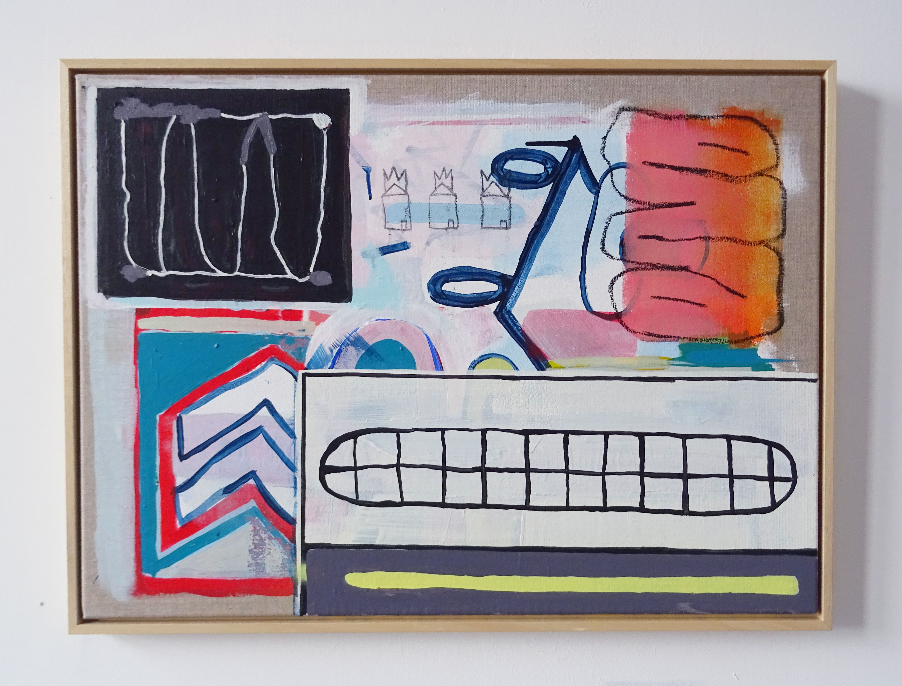 Under Construction/ Acrylics, Oil Pastels, Charcoal, Glue, Spraypaint/ 75x55