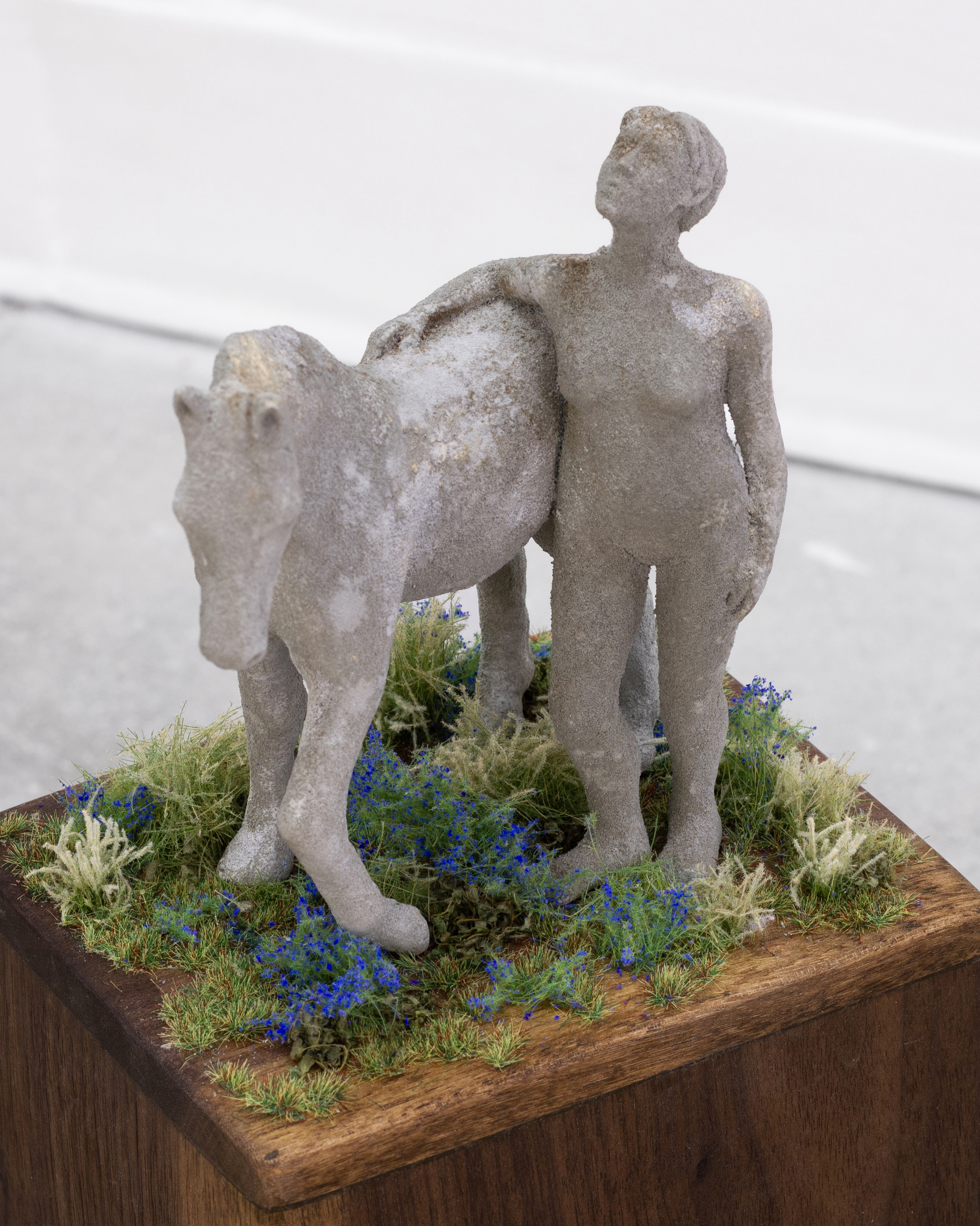 Sky Gazer, 2024, ceramic, pigment, diorama glass, walnut wood, 14 ¼ x 4 ¾ x 5 ¾ in.