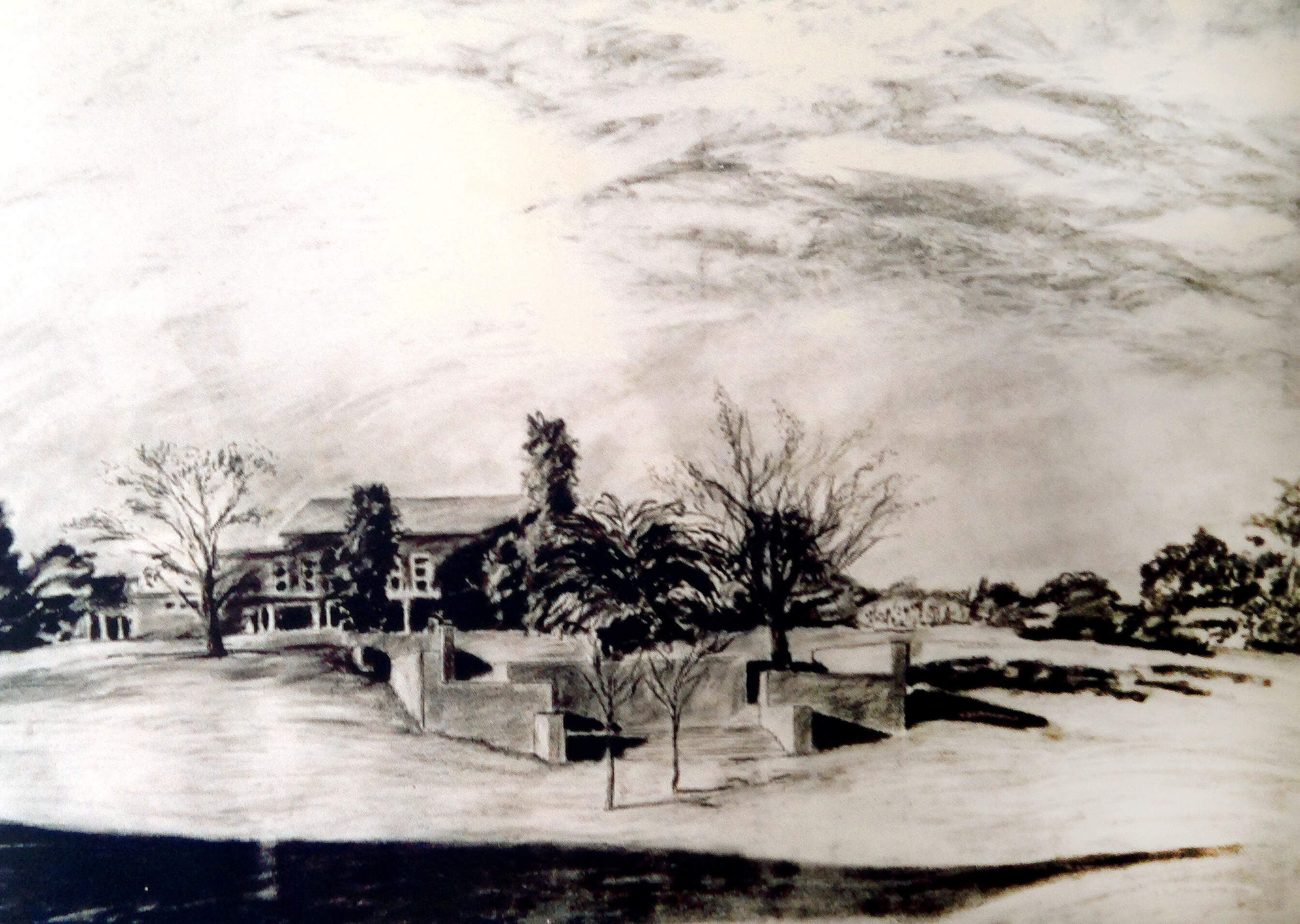 Boarding House At Saints, Charcoal on Paper, 50 x 80 cm.
