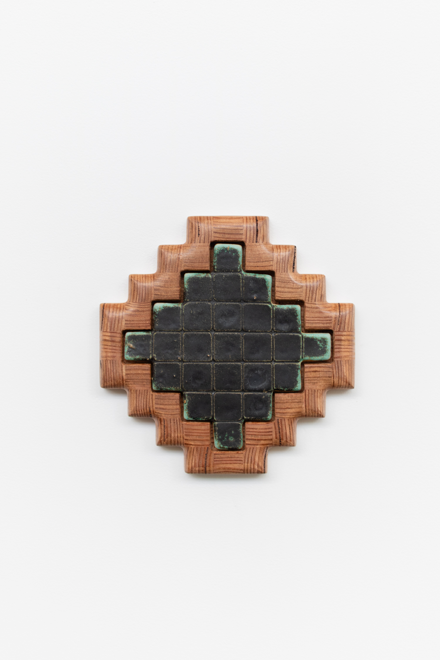 Jordan Mitchell-Fletcher, Crosshatch, 2023, Glazed stoneware, framed in Victorian Ash, 27 x 27 cm