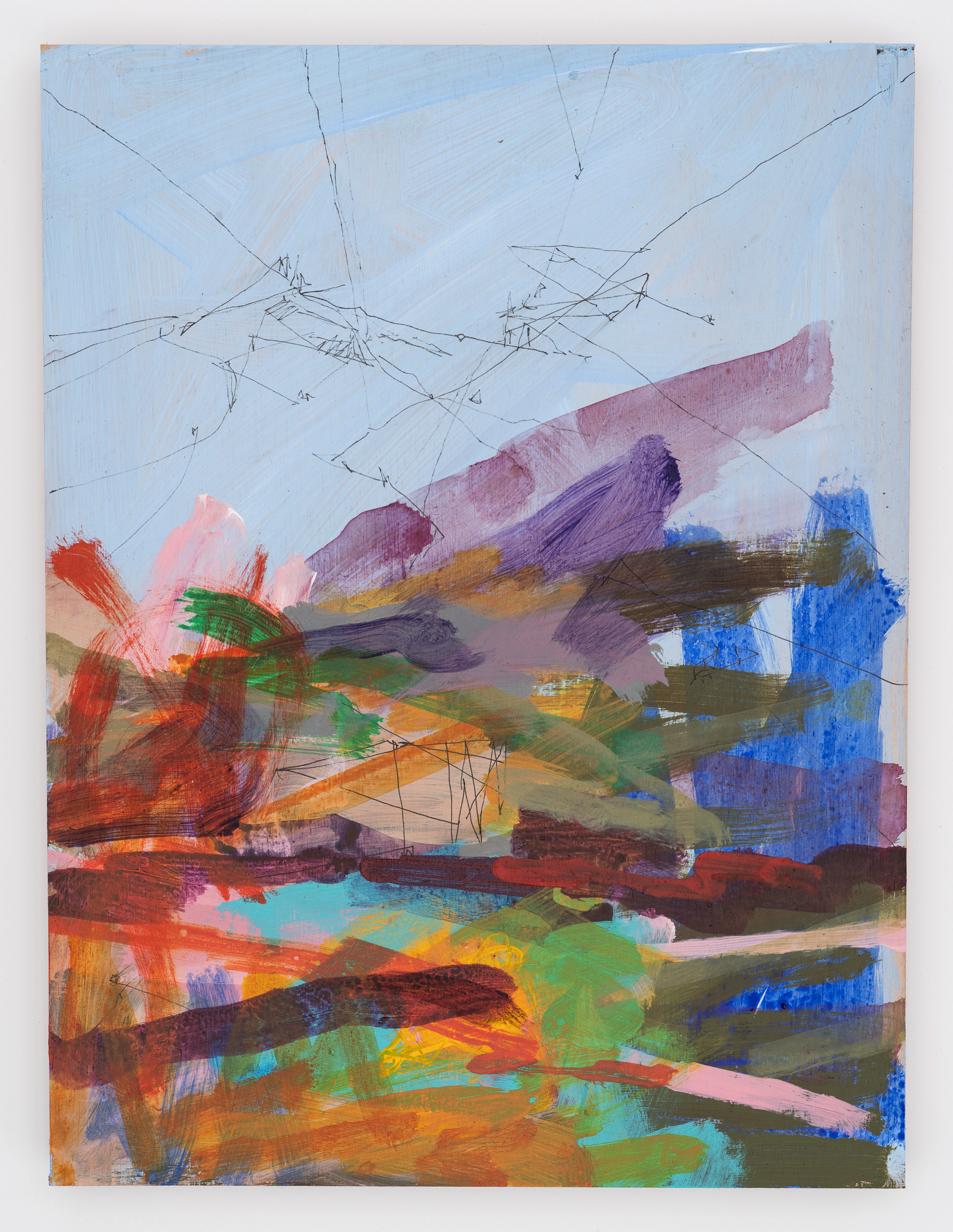 Sky Area, 2025, acrylic and ink on panel, 17 x 13 inches
