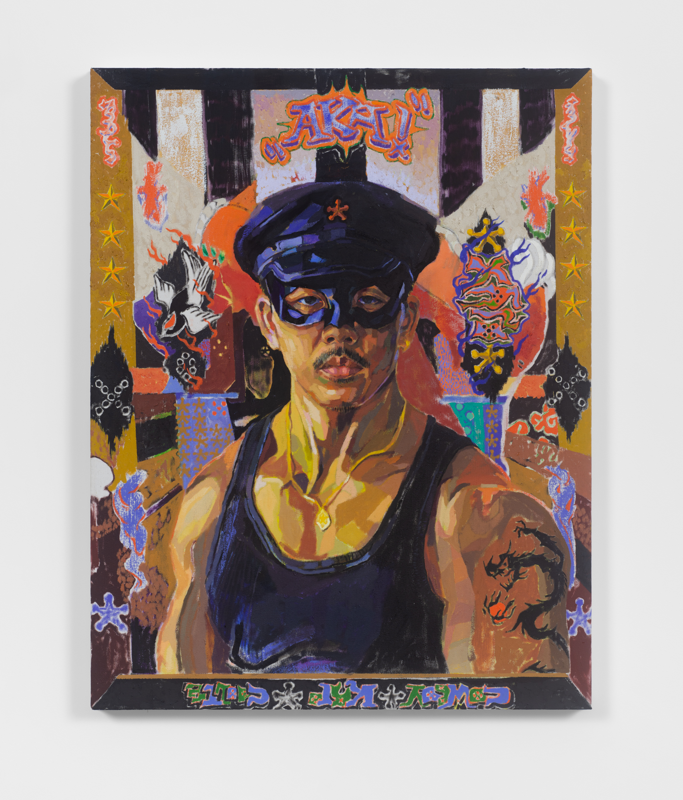 Cowboy Kato Coolie, aka: Bruce's Bitch, 2021. Signed and dated verso. Oils on canvas. 28 1/8 x 22 inches
