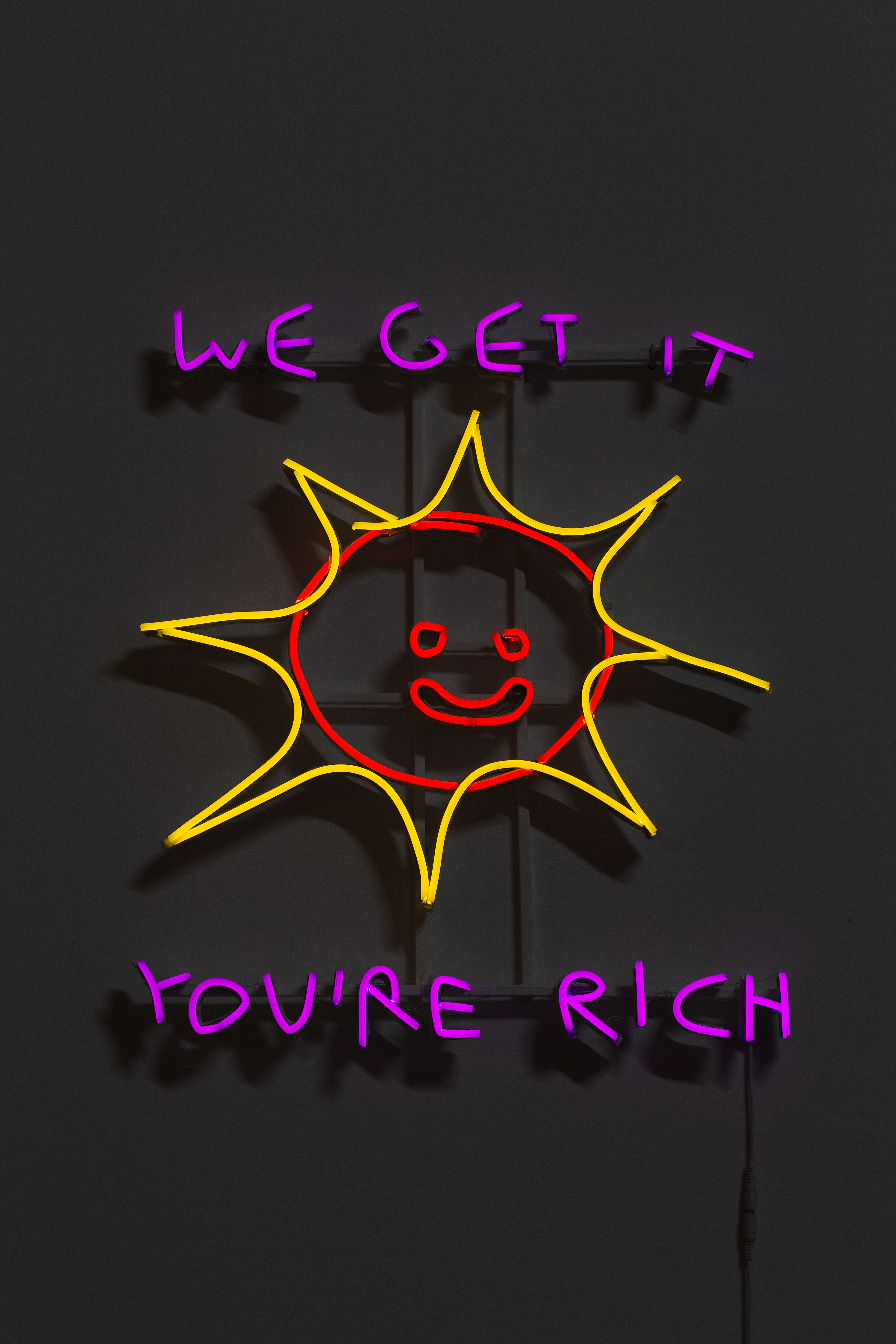 POV: you’re looking at the sun, watching Jeff Bezos arriving in spaceHand moulded and lacquered iron rod with LED strip61 x 53 cm