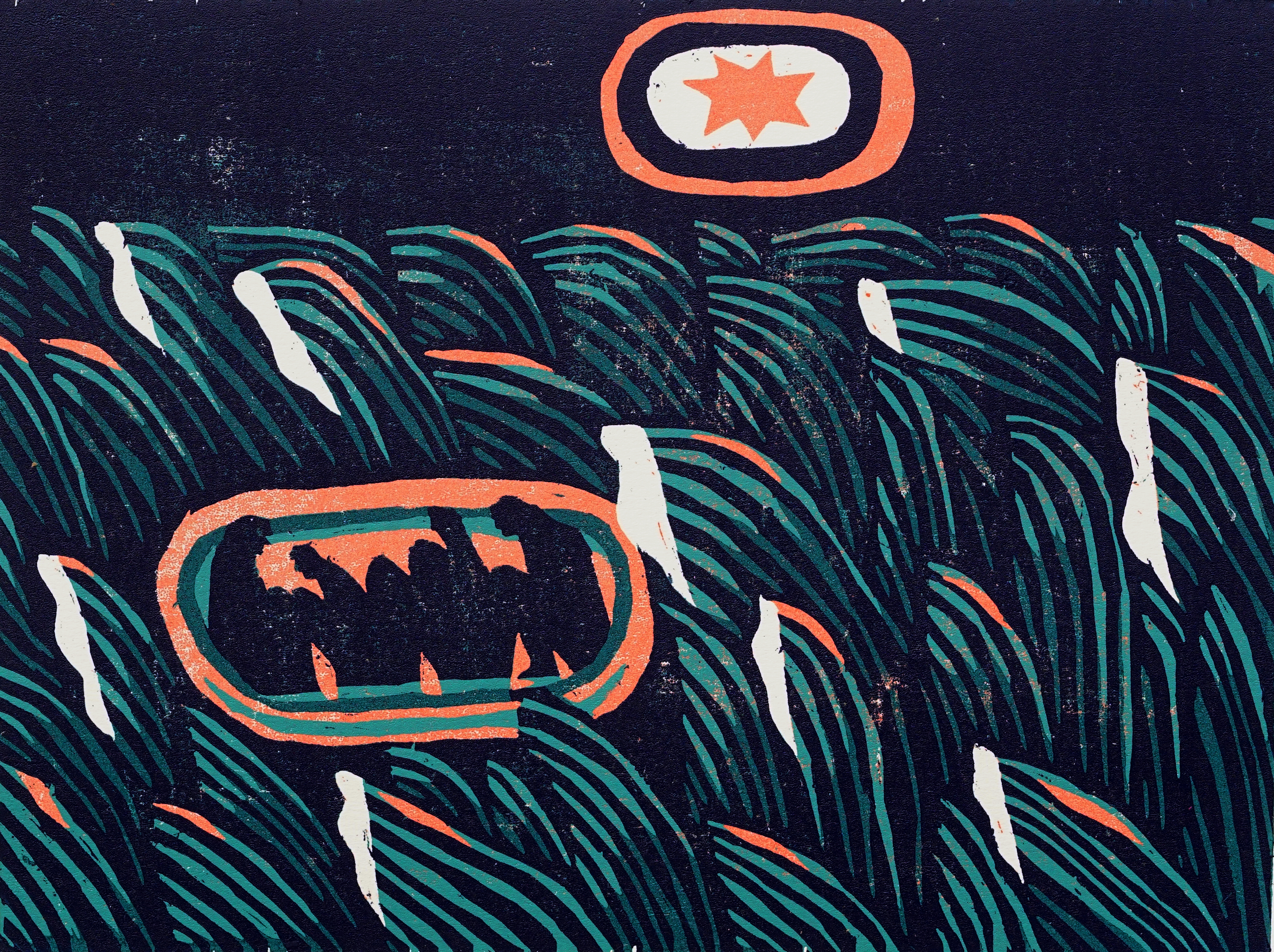 Far From Shore / four-layer reduction woodcut