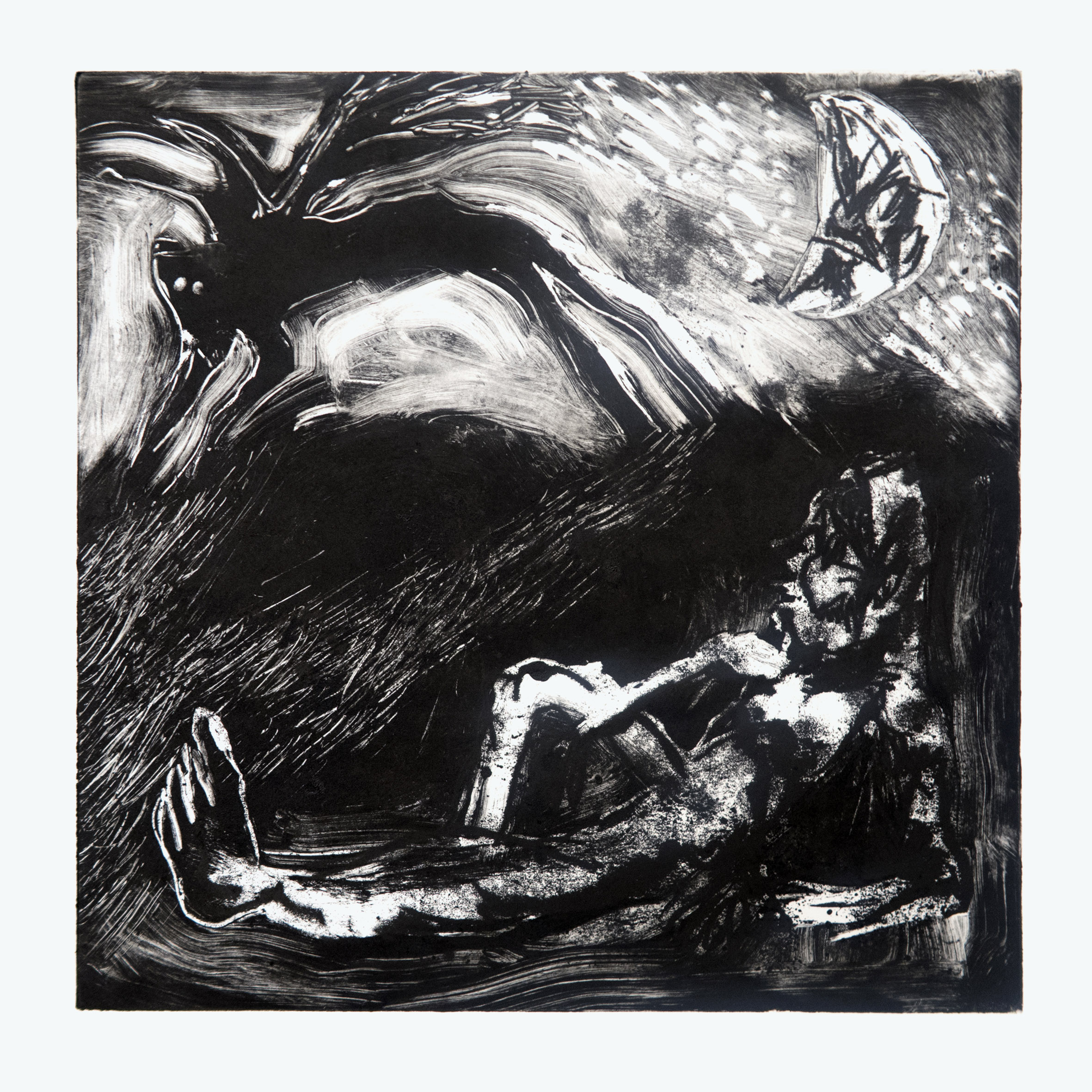 Mai una Treguamonotype on paper, unique, 35x35cm, 2017