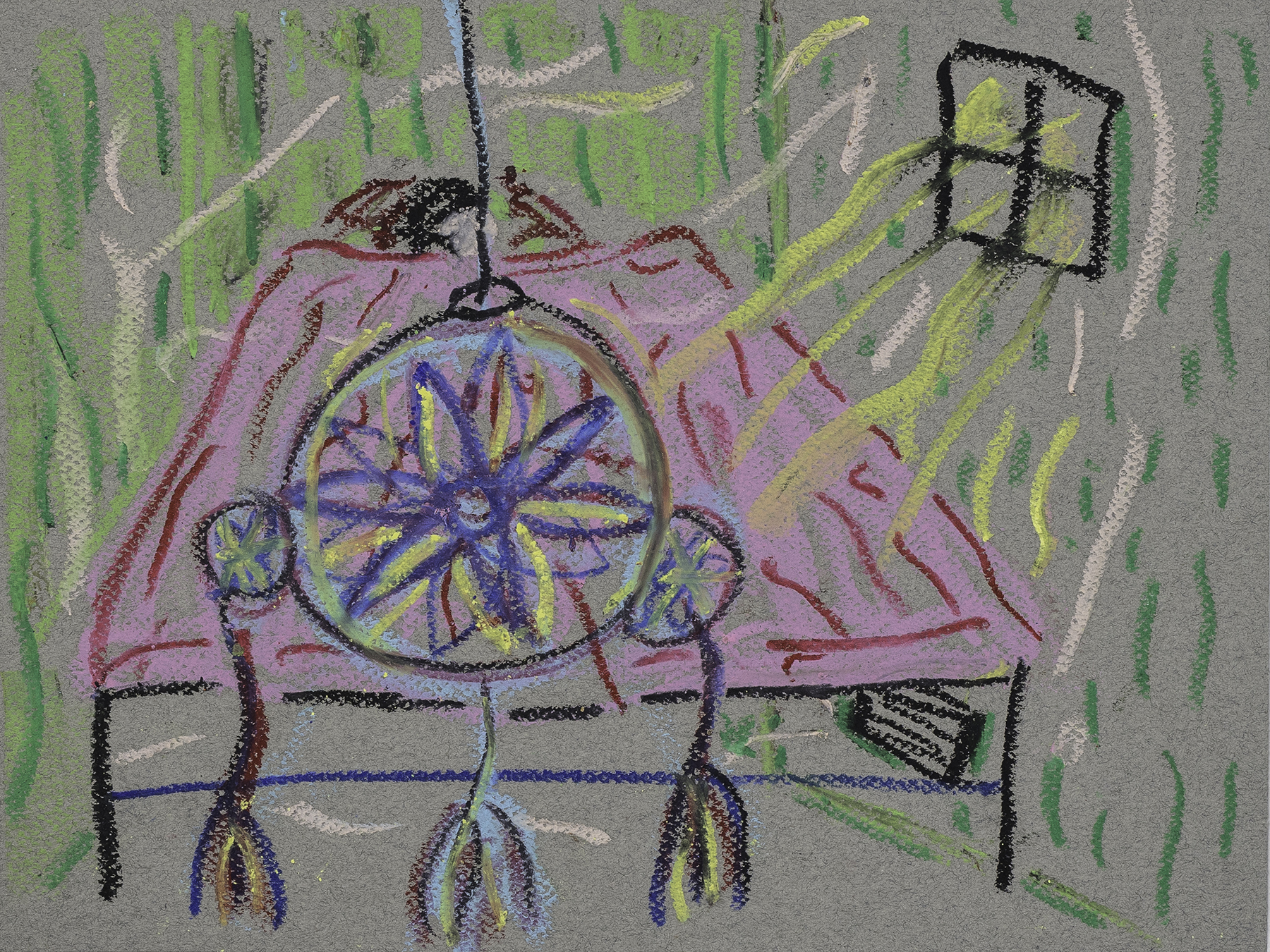 Dreamcatcher & Bedroom in the Basement Snow Removal Machine (2022)  Circuits 12x9  in   Oil Bar on Cotton Paper