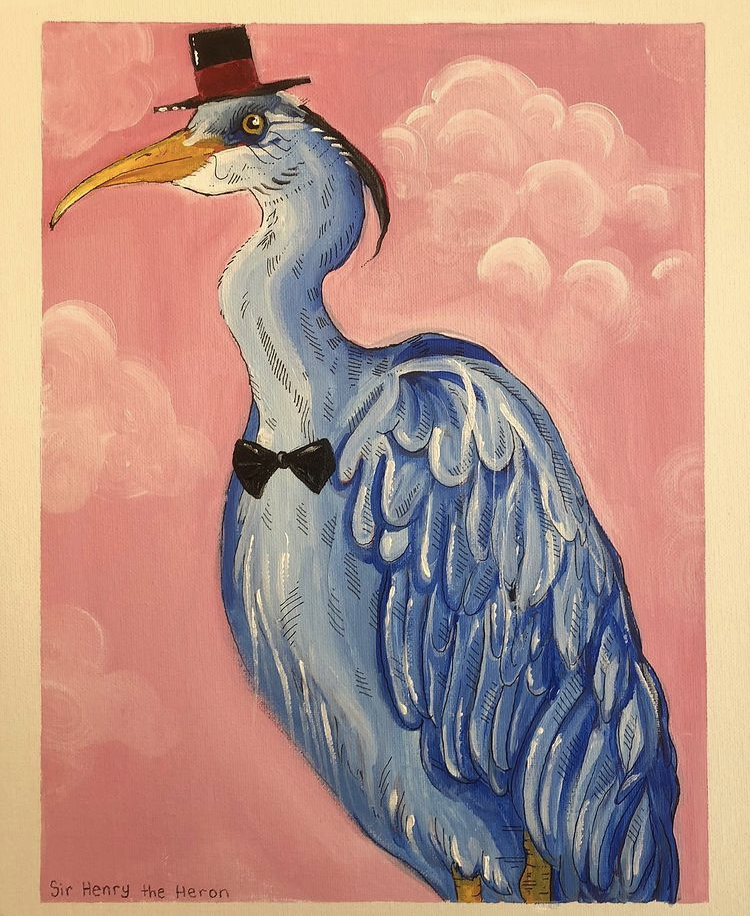 Sir Henry the Heron, Acrylic, 2020