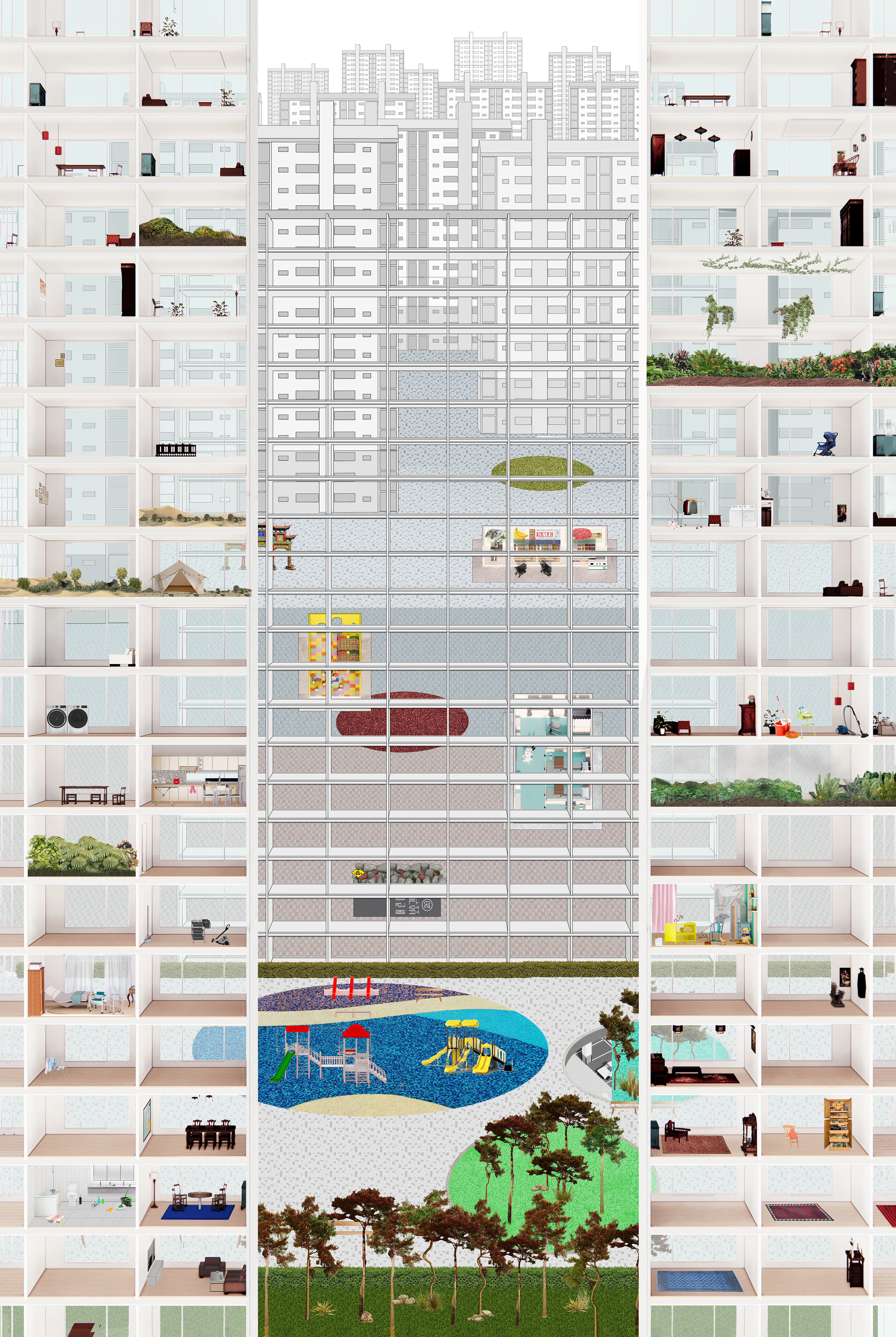 N H D M Architects, A-Pa-Tu (Keeping House), 2023, print on paper, 60cm x 90cm.