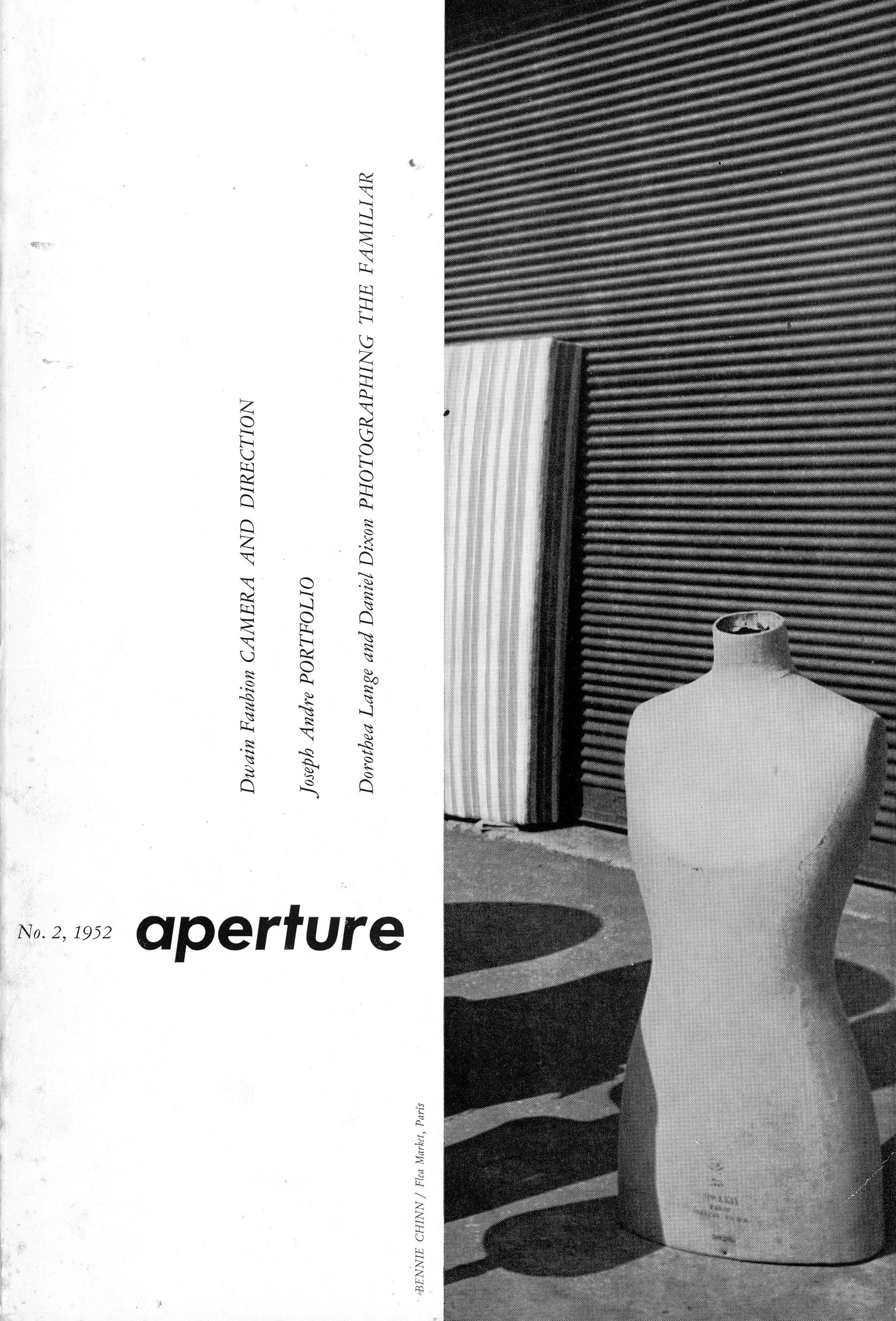 Benjamen Chinn, who had been a student during the first three years of the school’s photography program, was featured on the cover of the second issue of Aperture with Flea Market, Paris. Chinn grew up in Chinatown with eleven brothers and sisters, worked as a photographer during WWII, and entered Ansel Adams’s new Photography Department on the GI Bill. He was one of the few photo students who took painting classes with Clyfford Still, Richard Diebenkorn, and David Park, as well as making films like The Lead Shoes in Sidney Peterson’s Workshop 20 film classes. In 1950 Chinn moved to Paris to take photographs. He became friends with Henri Cartier-Bresson and Fernand Léger, studied sculpture with Alberto Giacometti, and studied geography and philosophy at the Sorbonne.