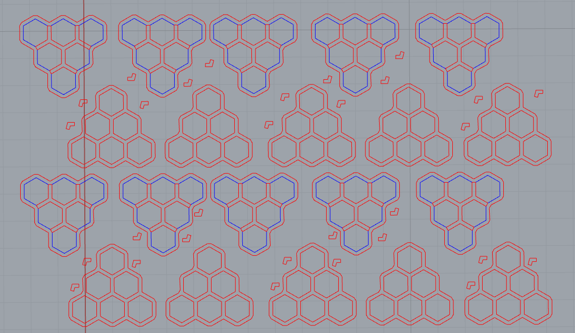 Final Rhino file (red: cut, blue: engrave)