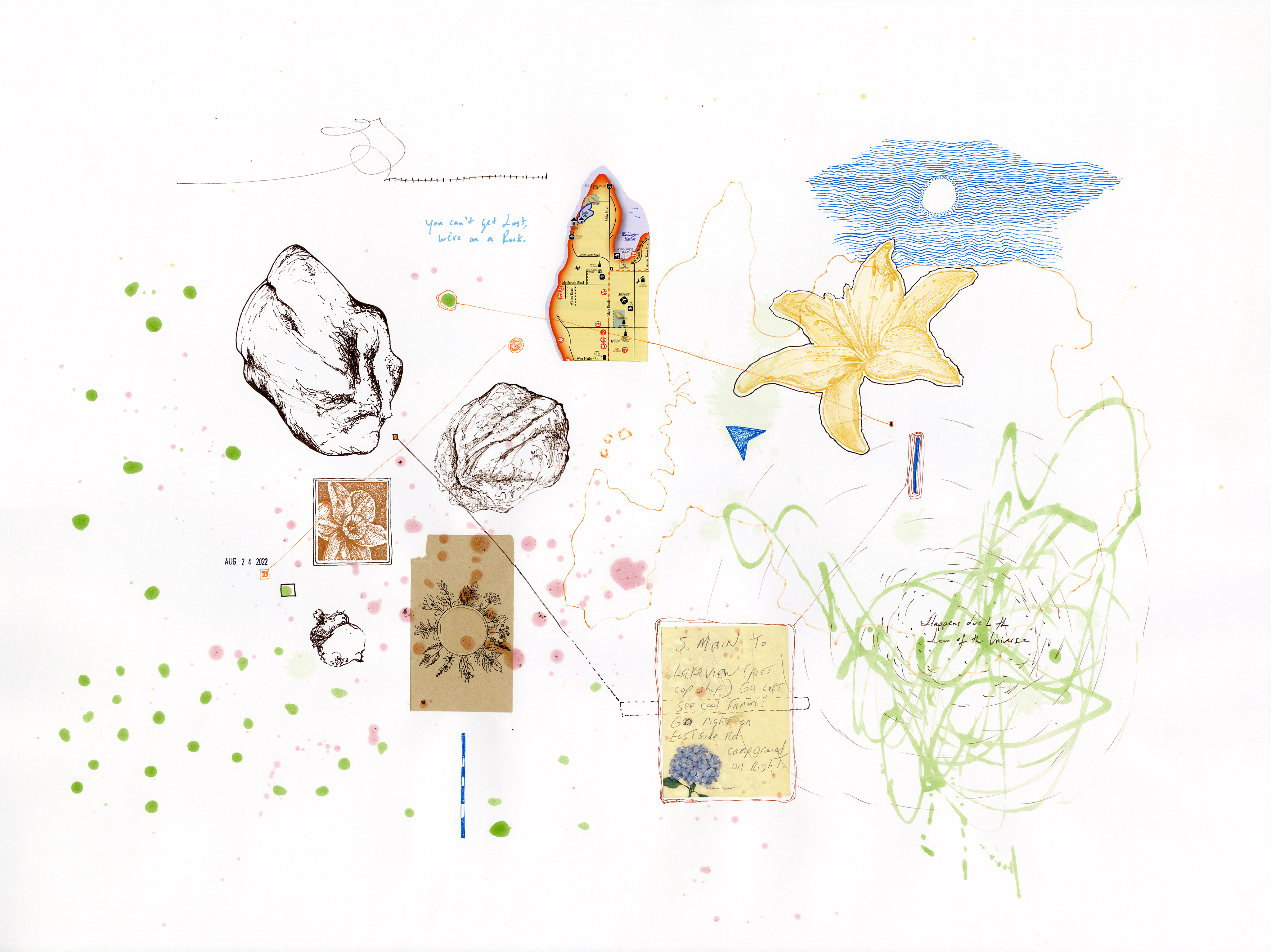Drawing 11/56 from 56 days at the Dome House 22.5 x 30 inches, ink, Chine-collé, etching and stamps on Arches 88 paper- BUY
