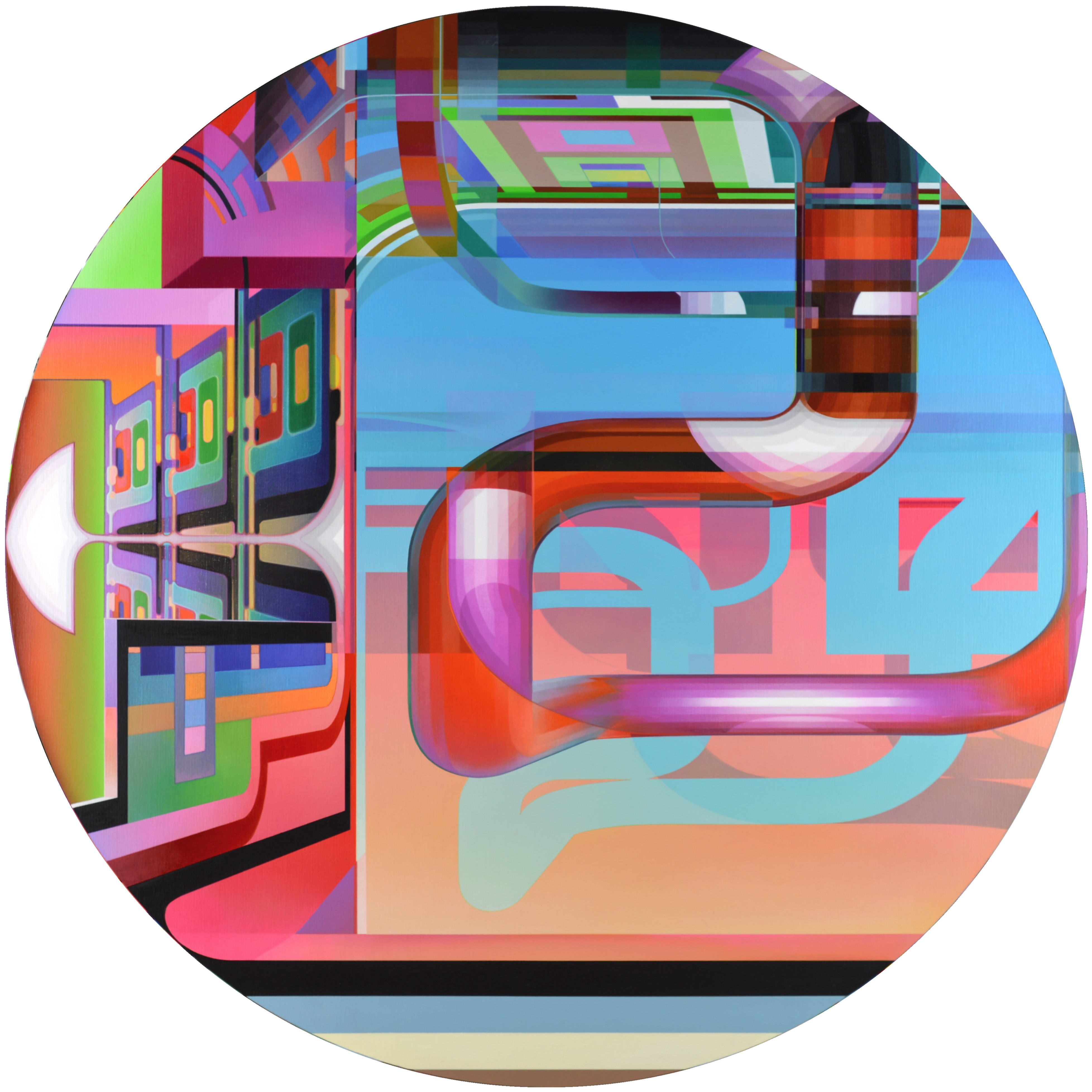 Michael Van den BesselaarHyperplane 3, 2019Oil on linen on MDF panel47 inch tondo