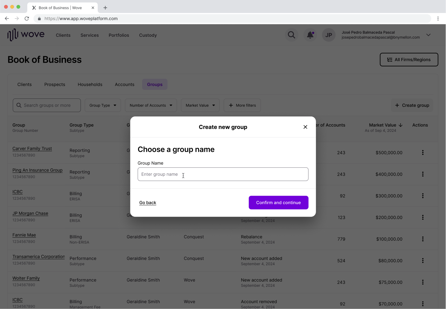 Group naming as the second and final step of Group creation would allow user to move immediately into adding accounts