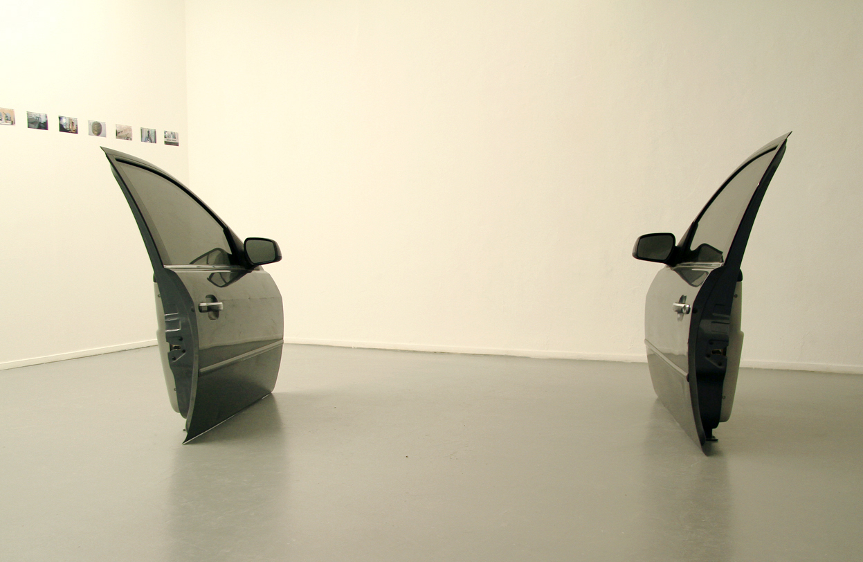 Gamblers’ Breath, 2014  Ford Mondeo front doors connected to a floor metal device, 110x96x14 cm