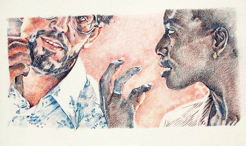 Communication 1985prismacolor/paper 4.5x8”